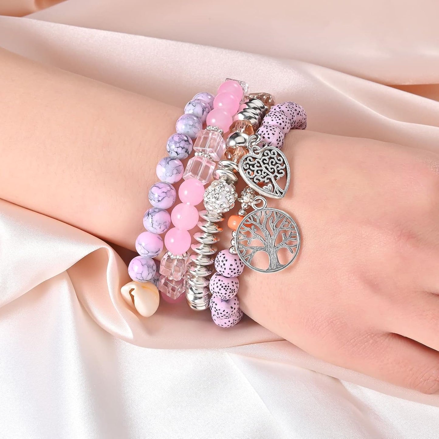 Bohemian Bracelet Sets for Women - 6 Sets Stackable Stretch Bracelets Multi-color Boho Jewelry for Women Hippie Bracelets Dainty Jewelry