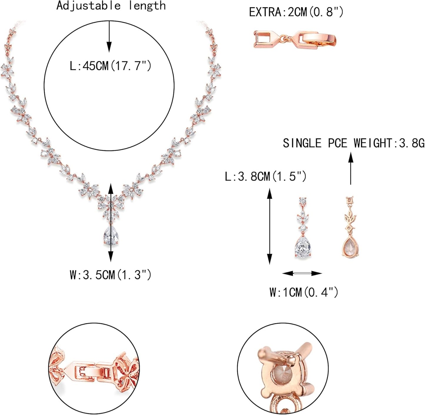 EVER FAITH Bridal Jewelry Set for Bride Bridesmaid, Flower Leaf Teardrop Cubic Zirconia Necklace Dangle Earrings Bracelet Sets Wedding Party for Women