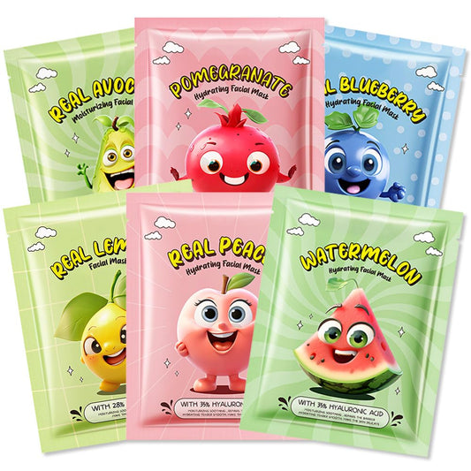 Kaely 6 Pack Fruit Face Masks for Kids, Kids Face Mask Spa Day Kit Supplies, Spa Party Favors for Teens Girls Women, Sheet Facial Mask Skincare Gifts Set, Moisturize Soothe for All Skin Types, 03
