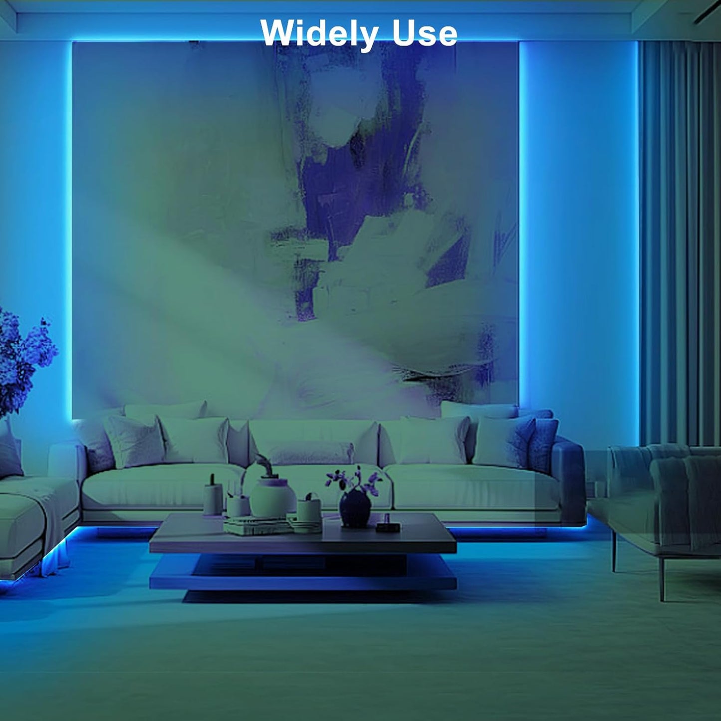 16.4ft Ice Blue COB Led Strip Lights with RF Remote, Dimmable Bright Adhesive Indoor Led COB Light Strip for Cabinet, Painting, Room, Bed