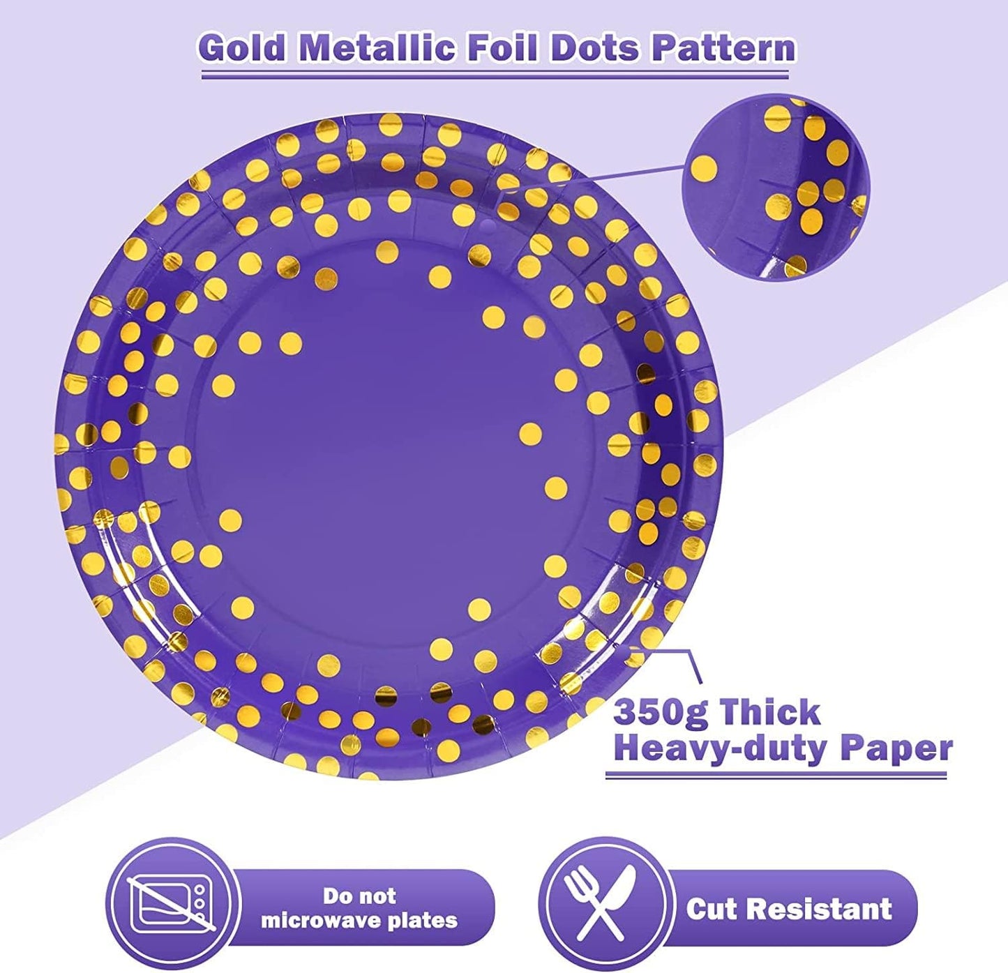 Purple and Gold Paper Plates-50 Pack- 25 * 7inch Paper Plates & 25 * 6.5inch Napkins,Purple Plates and Napkins Party Supplies for Birthdays Carnival Receptions and All Occasions