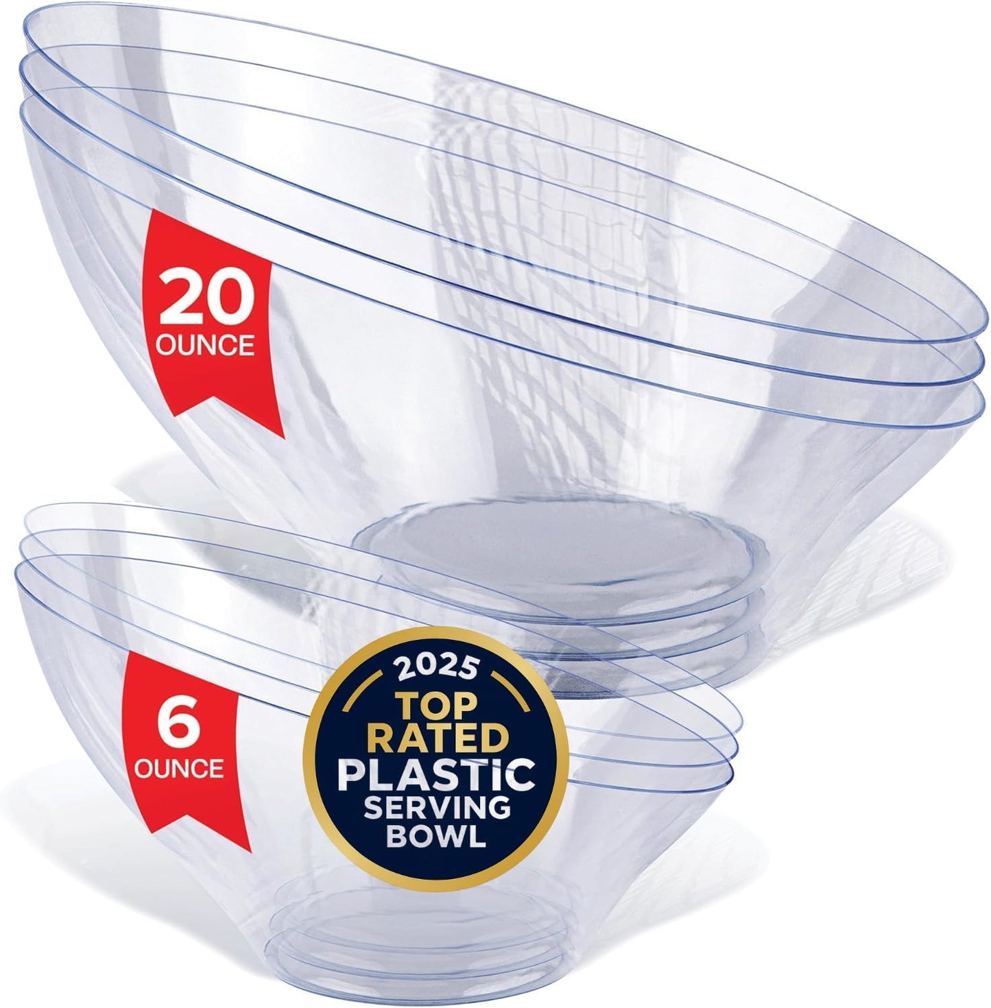 Multi-Pack Clear Plastic Serving Bowls (8 Pack) 4 x 6oz Small Disposable Candy Dishes, 4 x 20oz Medium Buffet Containers, Chips, Popcorn, Snacks, Salad Bar, Parties, Bridal Shower, Party Supplies