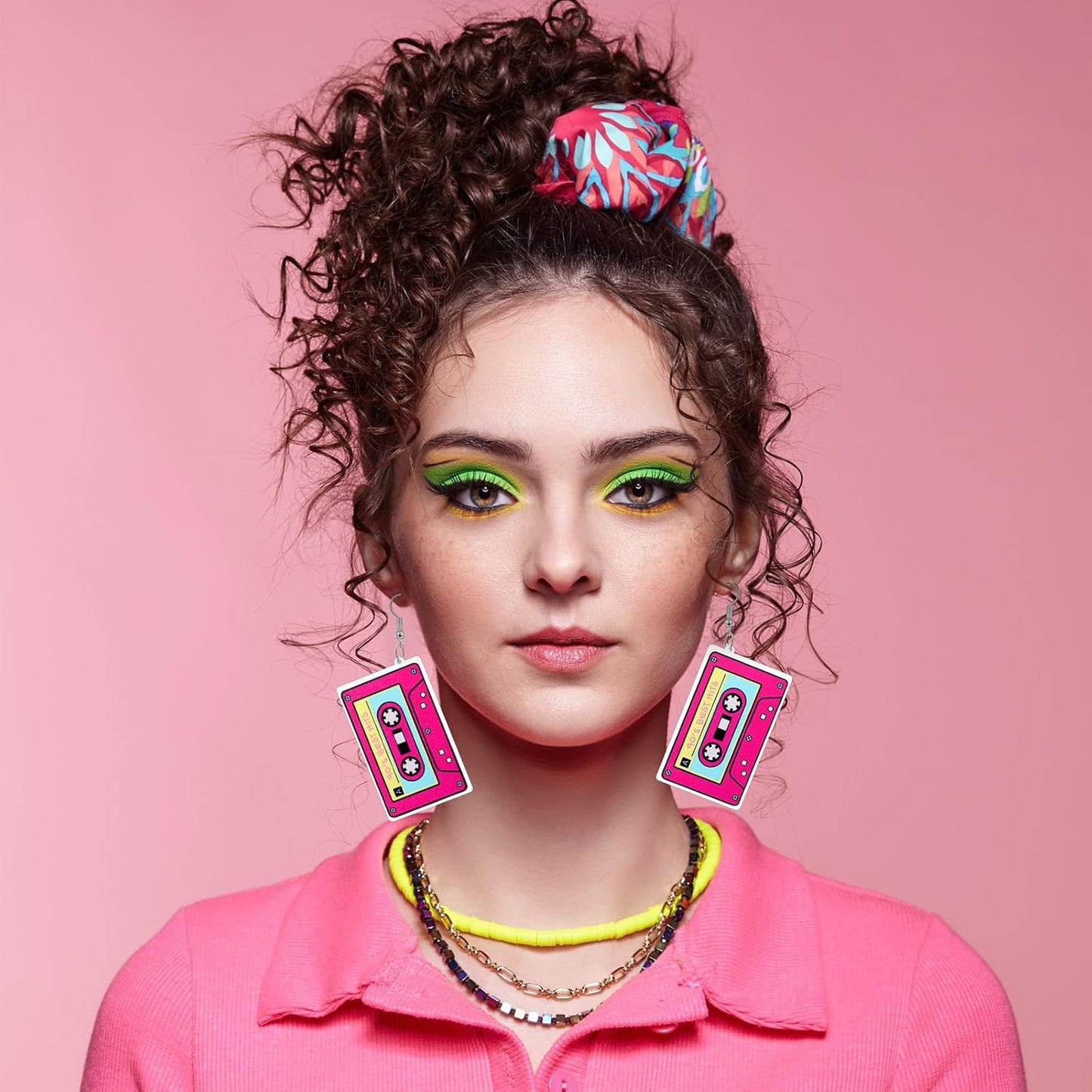 Yinkin 6 Pairs 80s 90s Neon Earrings Lightning Earrings for Women Halloween Costume Party Dancing Glow Party Accessory