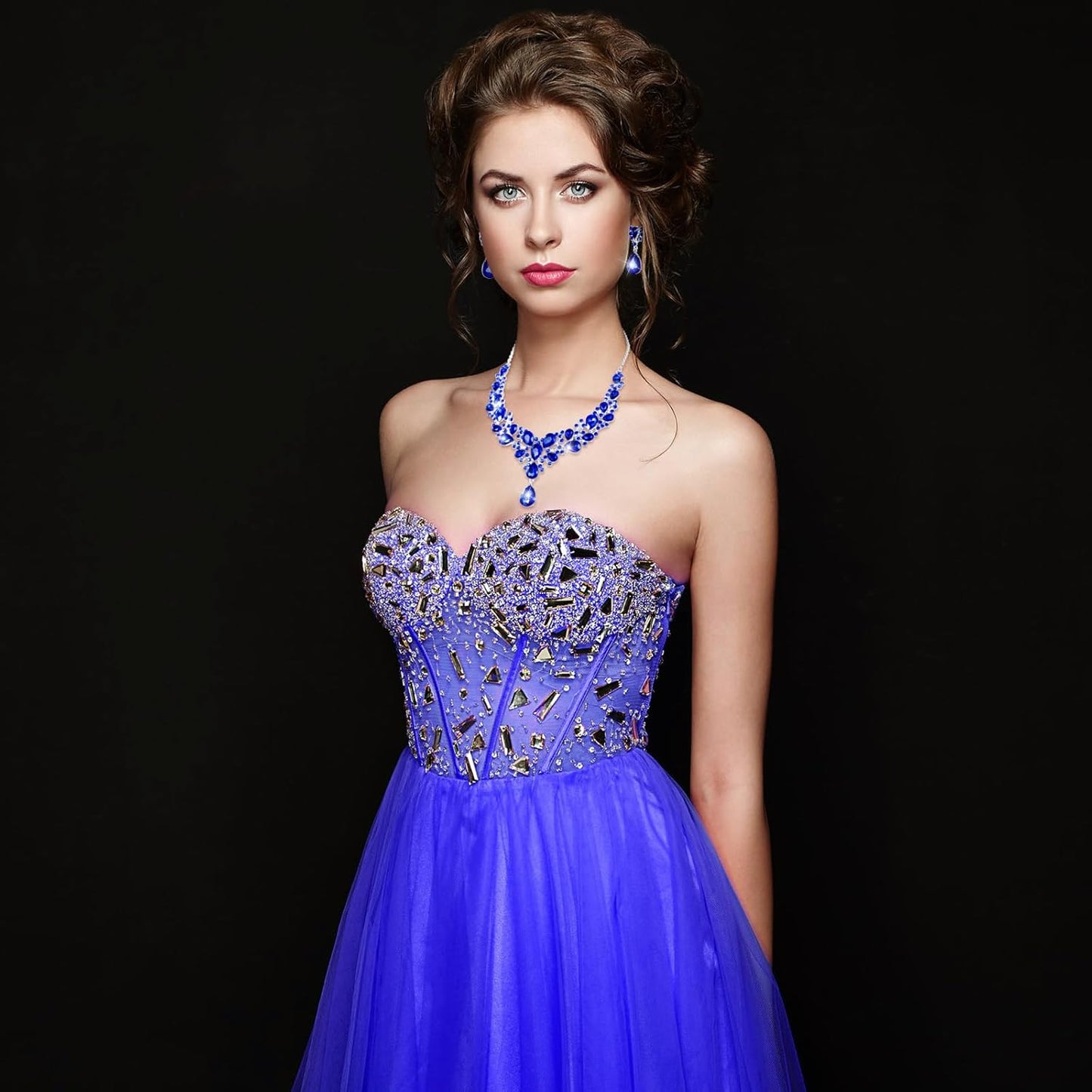 Hicarer Bridal Teardrop Cluster Crystal Jewelry Set for Women Necklace Earrings Wedding