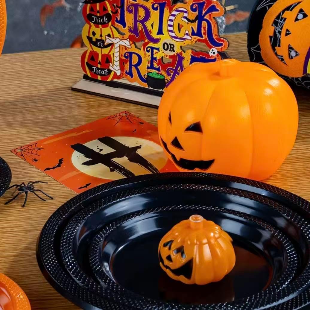 WELLIFE Black Plastic Plates 9 Inch 50 Count Disposable Plate for Party Halloween Plastic Plate for Dinner Dessert Party Supplies Birthday Camping BBQ