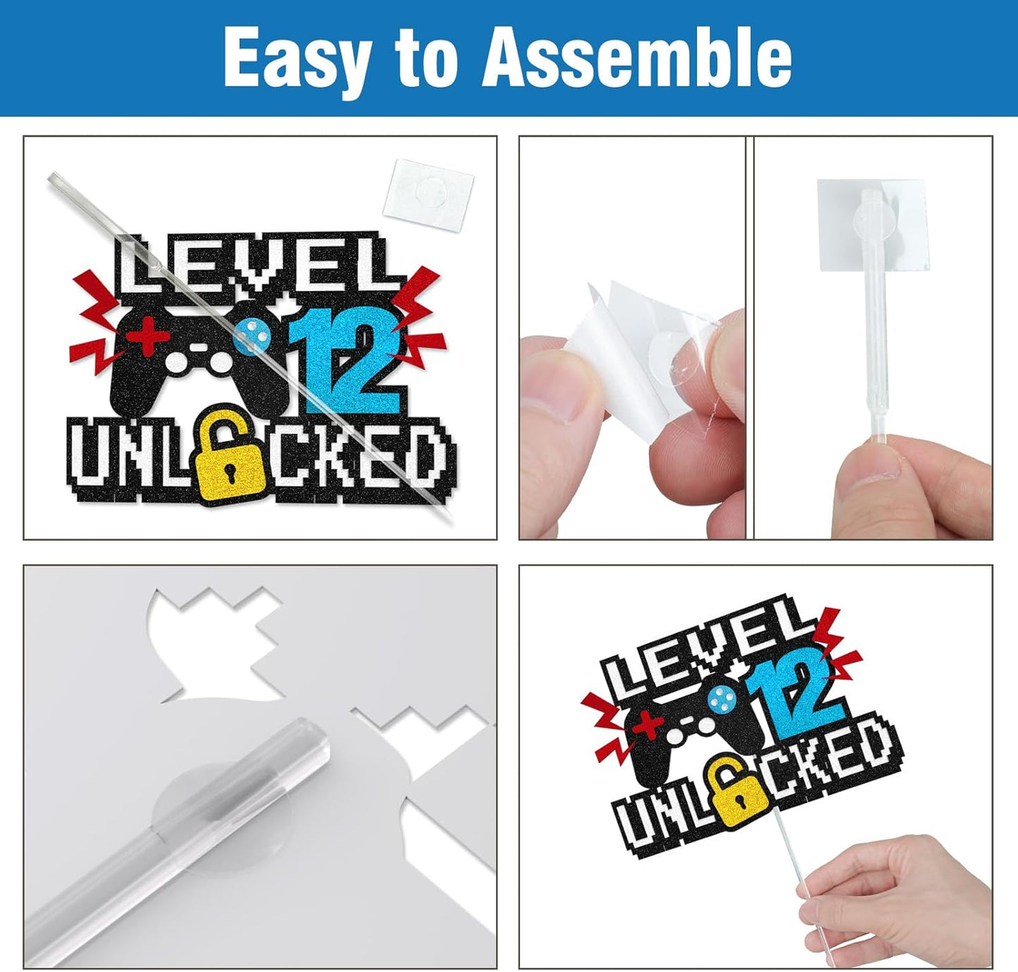 Video Game Cake Topper, Level 12 Unlocked Cake Topper, Happy 12th Birthday Game Party Decorations for Boys Girls, Video Game Controller Themed Birthday Party Supplies for Game Fans, Kids and Men