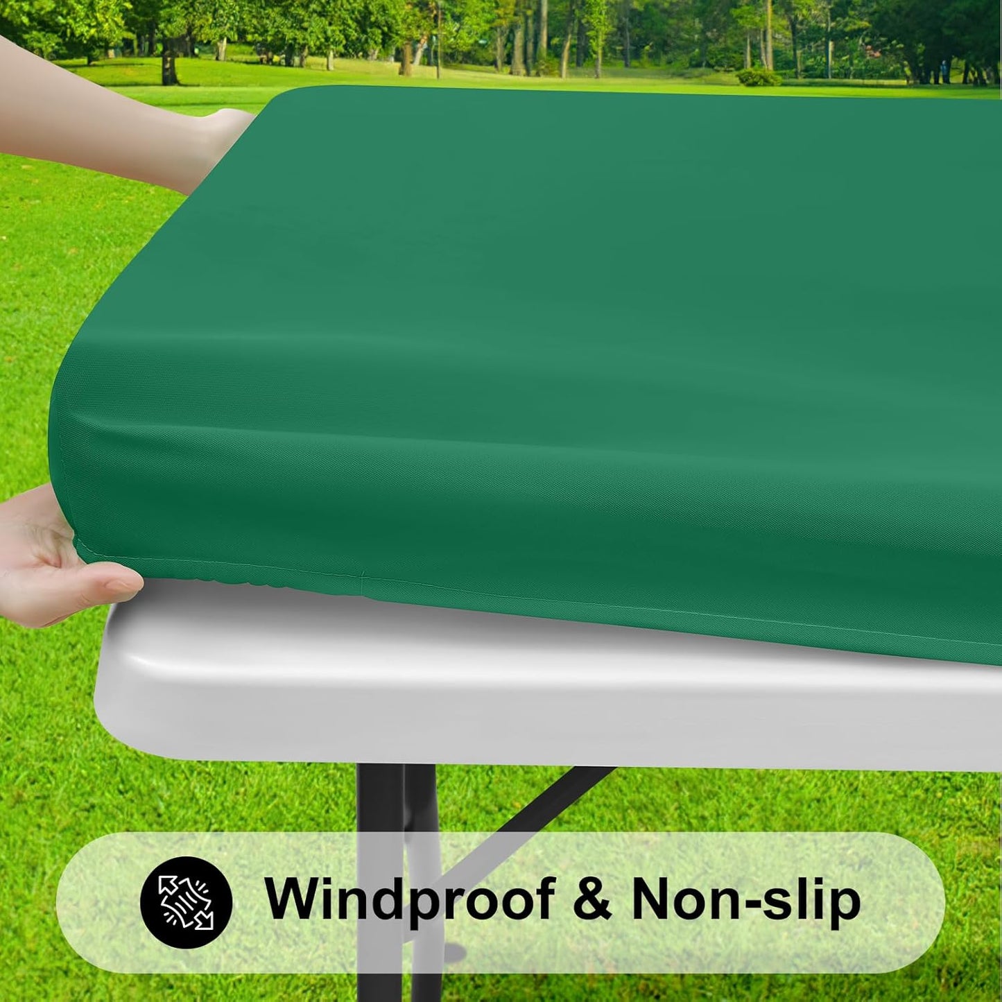 Smiry Rectangle Tablecloth, Elastic Fitted Flannel Backed Vinyl Tablecloths for 8ft Folding Tables, Waterproof Wipeable Table Covers for Indoor, Outdoor, Picnic and Camping (Emerald Green, 30"x96")