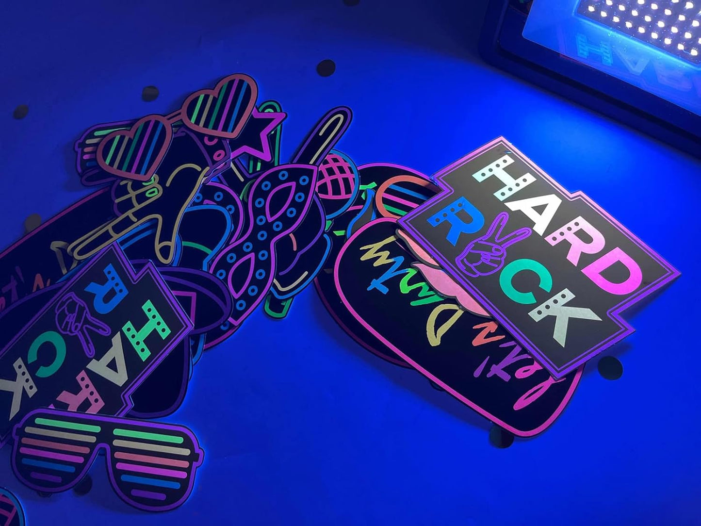 16 Pcs Glow Neon Photo Booth Props with Stick Fluorescent Neon Party Supplies for Birthday Disco Black Light Party ﻿