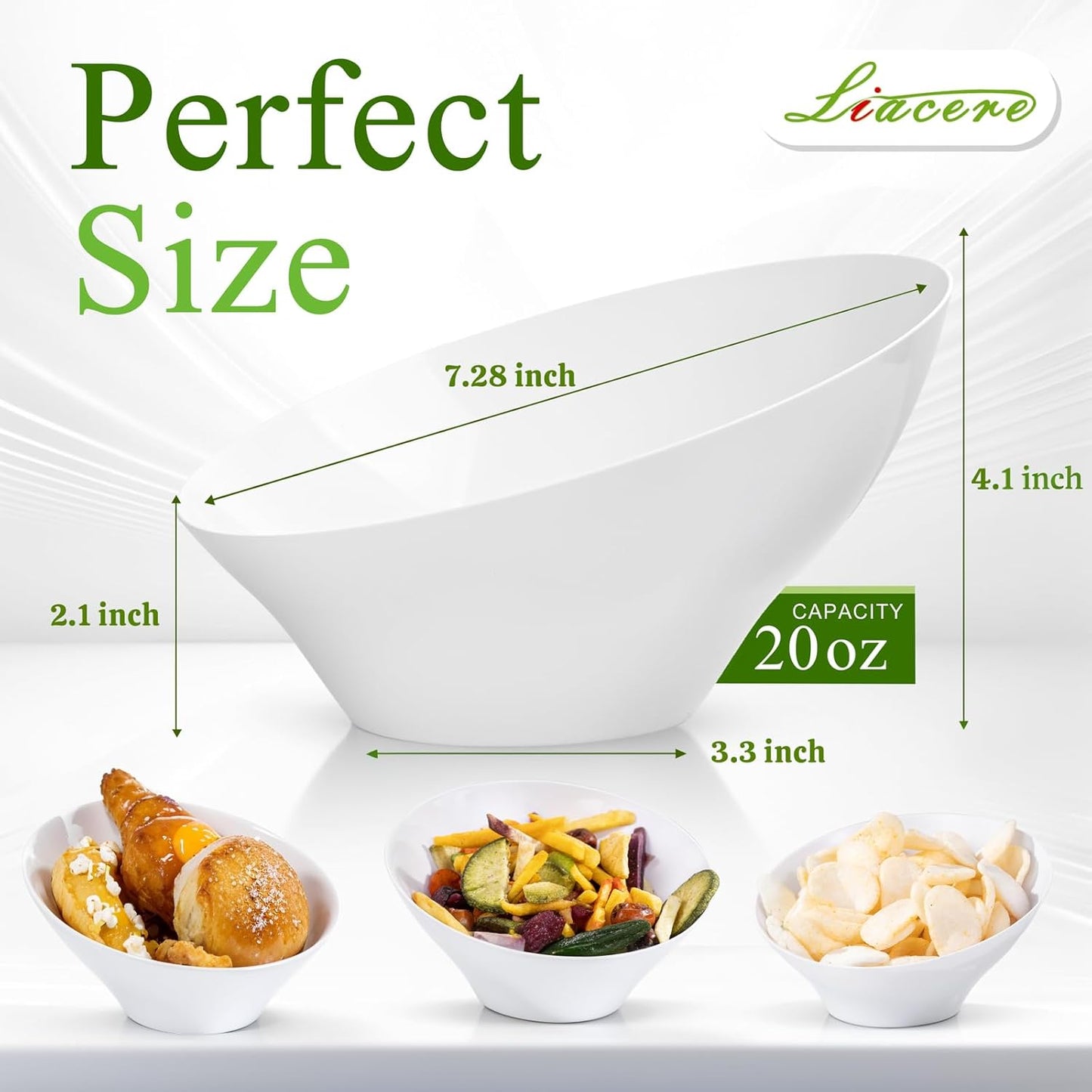 Liacere 16 Pack White Plastic Serving Bowls - 20 OZ Snack Bowl - Disposable Bowl Angled Party Table Salad and Fruit Bowl Small Serving Bowls for Chip&Candy, Ideal for Wedding&Halloween