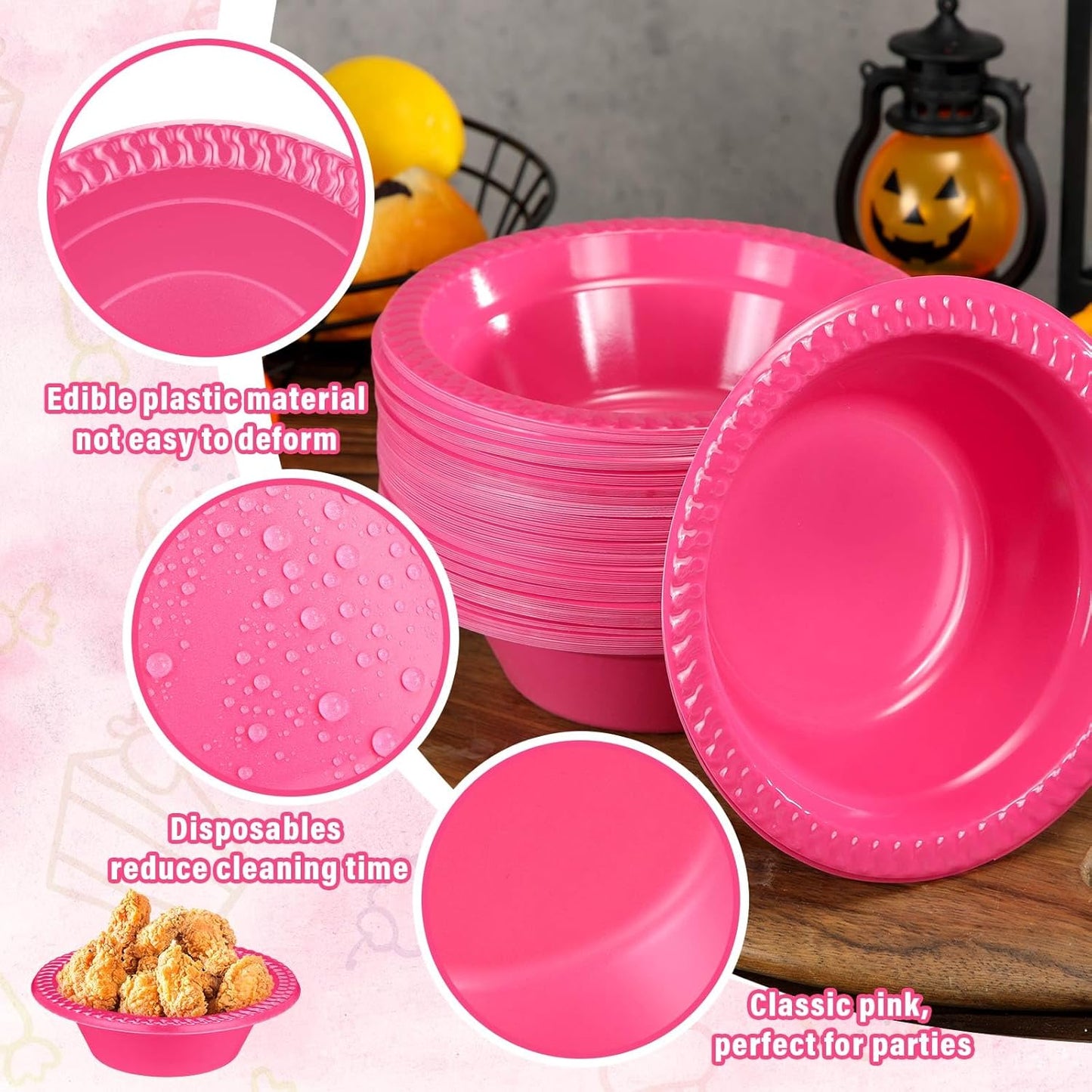 Lallisa 100 Pcs 12oz Hot Pink Disposable Plastic bowls Dessert Cups Ice Cream Snack Salad Soup Food Serving Bowls for Party Favor Picnic