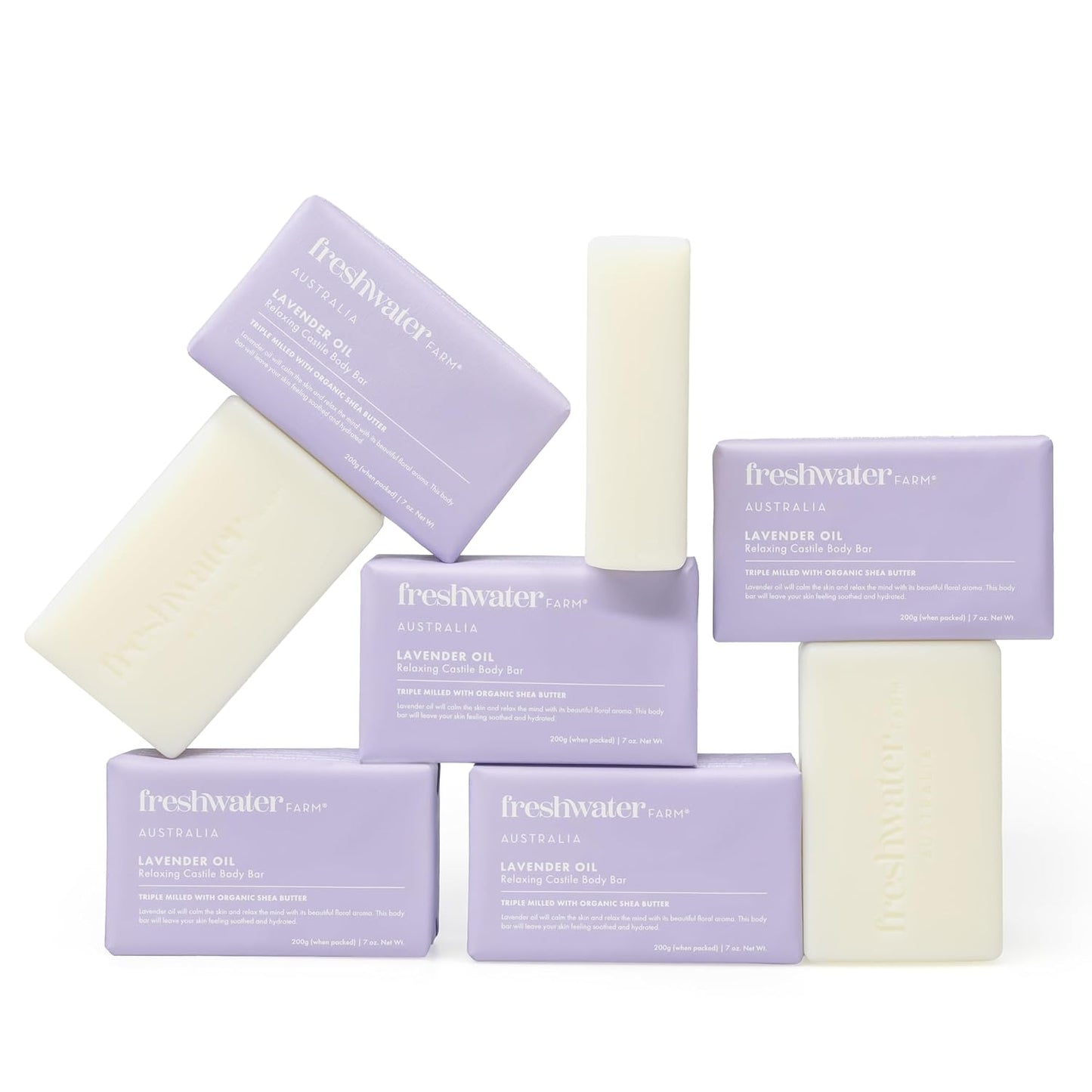 Freshwater Farm Australia Relaxing Castile Natural Bar Soap for Women Men - Lavender Oil - Nourishing Essential Oils For Dry, Sensitive Skin - Natural Bar Soap, Body Soap - 7 oz 8PK, purple
