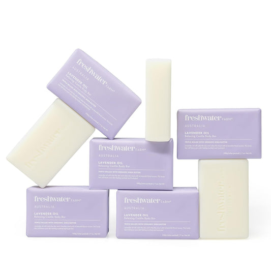 Freshwater Farm Australia Relaxing Castile Natural Bar Soap for Women Men - Lavender Oil - Nourishing Essential Oils For Dry, Sensitive Skin - Natural Bar Soap, Body Soap - 7 oz 8PK, purple