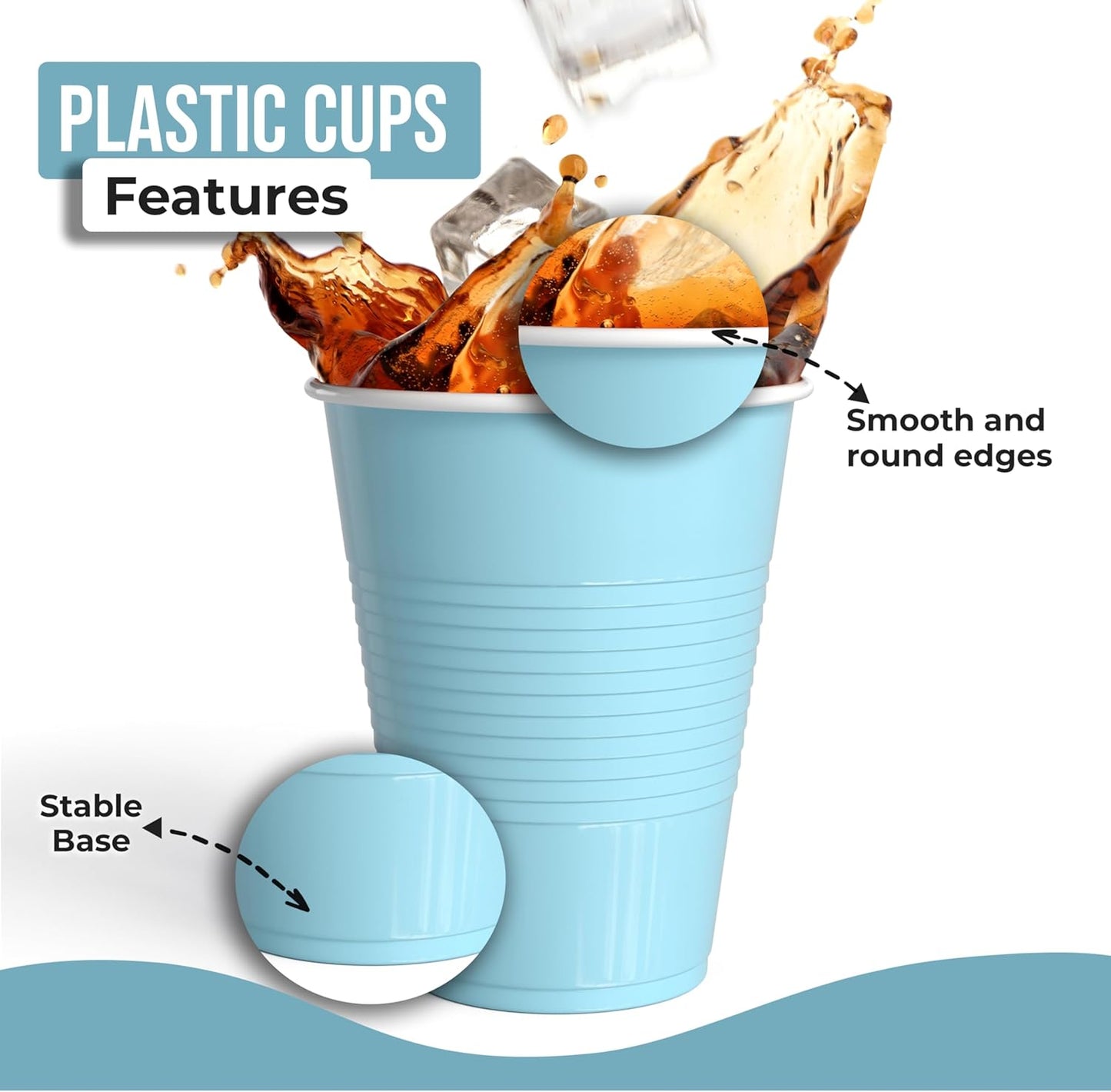 18 Oz Light Blue Plastic Cups For Party Supplies 50 Pack | Light Blue Disposable Cups Plastic | Disposable Drinkware For Parties, Events & Everyday