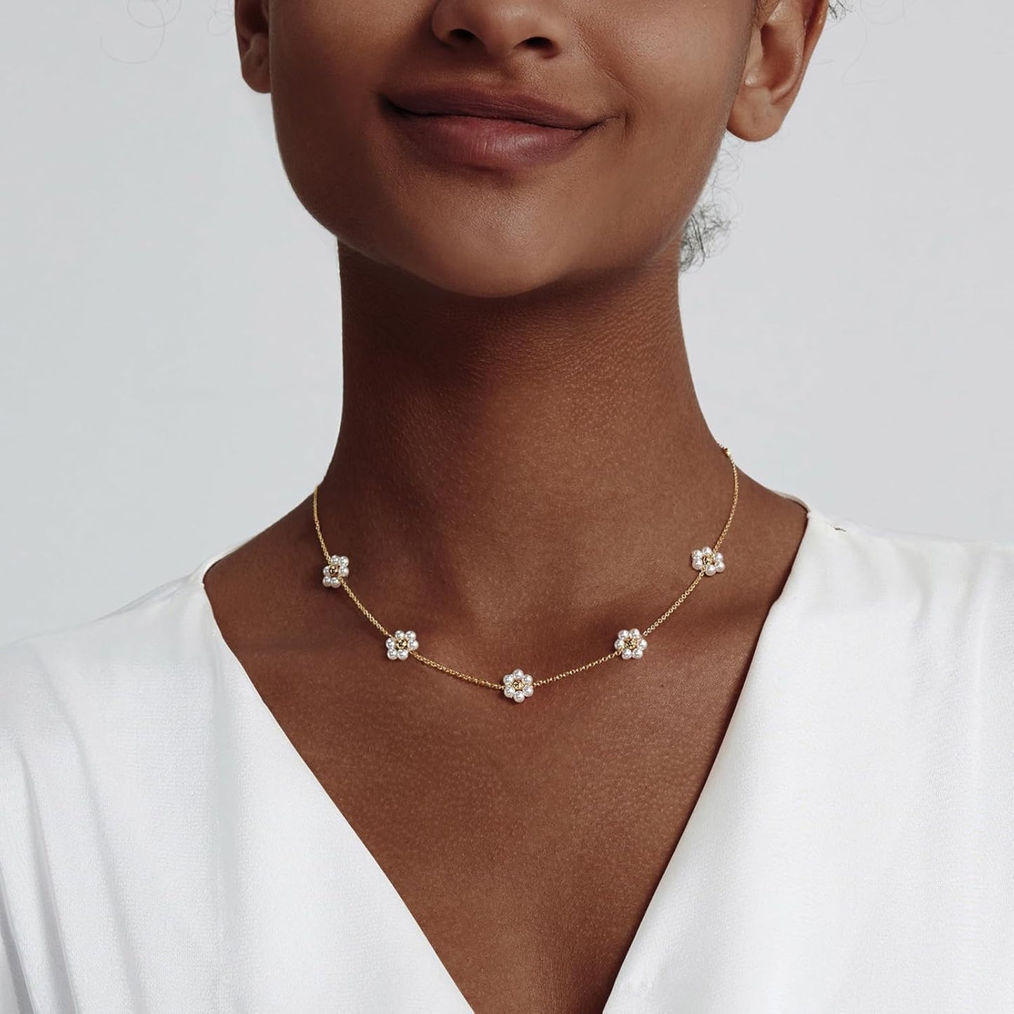 Gold Jewelry Set for Women - Dainty 14K Gold Plated Pearl Necklace and Earring Set with Drop Earrings, Bracelets, Choker Necklace - Wedding Jewelry Gift