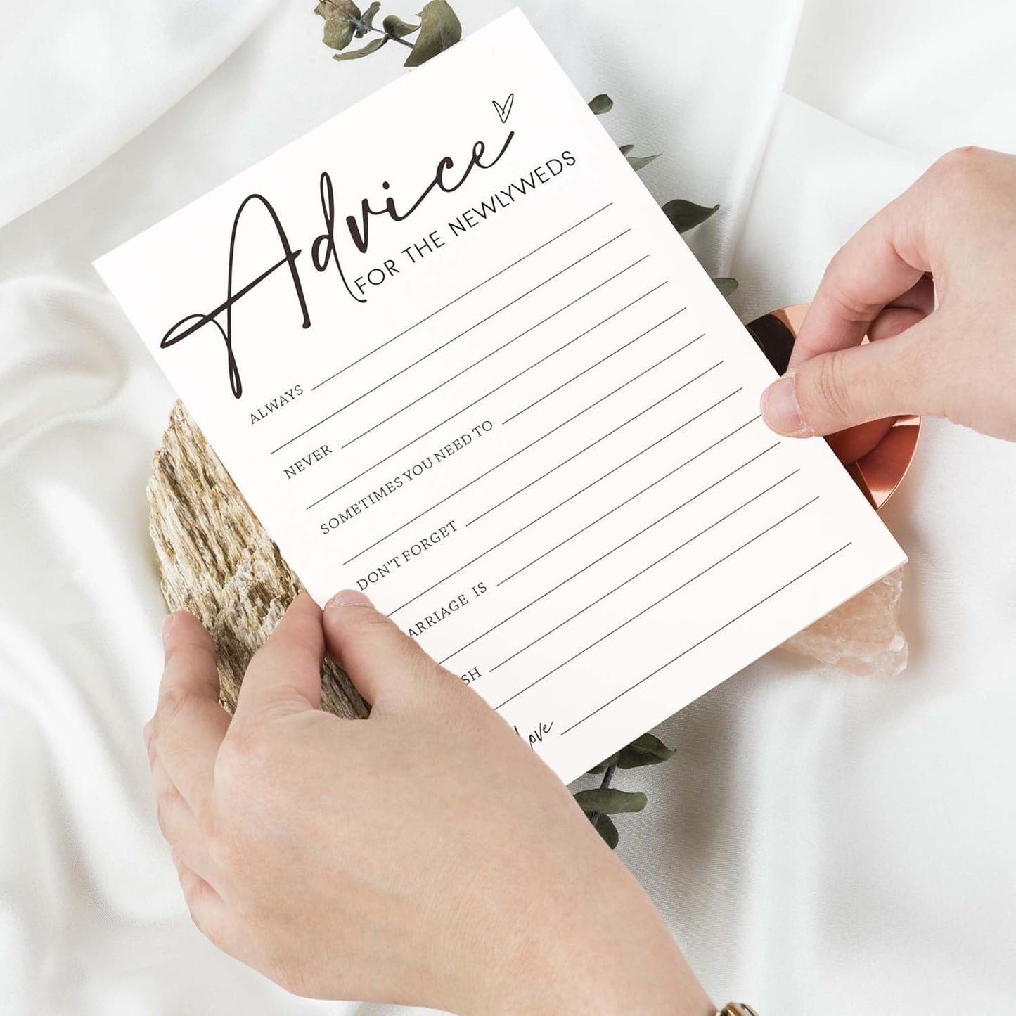 Bridal Shower Advice Cards for Newlyweds - 25 Guests Engagement Party Game, Minimalist White Wedding Party Supplies - A01