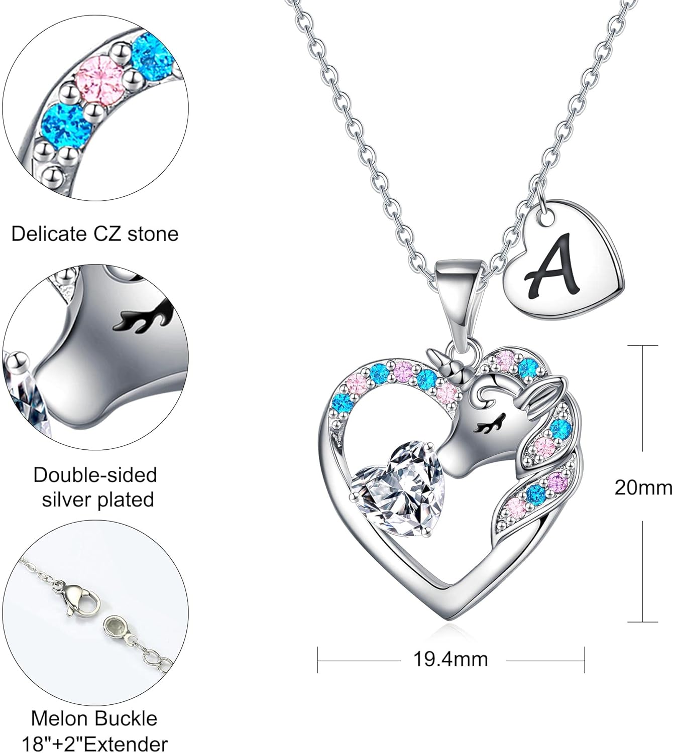 Christmas Gifts for Grandkids Kids - Colorful CZ Heart Initial Unicorn Necklace for Girls Jewelry Unicorn Birthday Gifts for Girls Stocking Stuffers for Kids