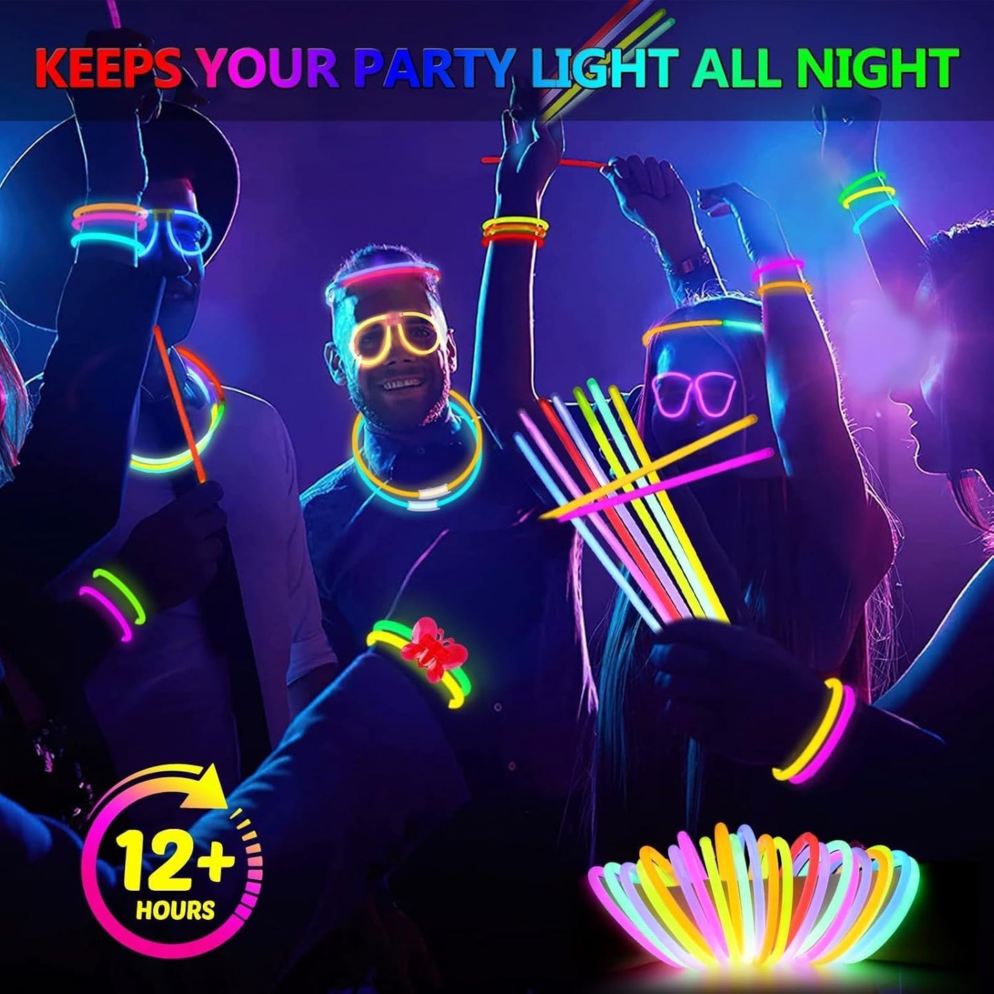 BUDI 467Pcs Glow Sticks Christmas Party Favors New Year Eve Party Supplies for Kids Adult Glow in the Dark 4th of July Accessories Neon Decors Glowsticks Bulk 8 Colors 8" with Connectors for Parties