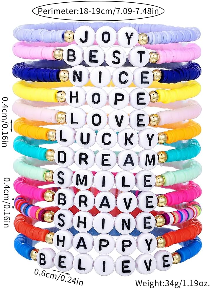 Friendship Bracelets Boho Stackable Bracelets for Women Surfer Heishi Clay Bead Bracelets Stretch Preppy Bracelets Colorful Boho Bracelets for Women