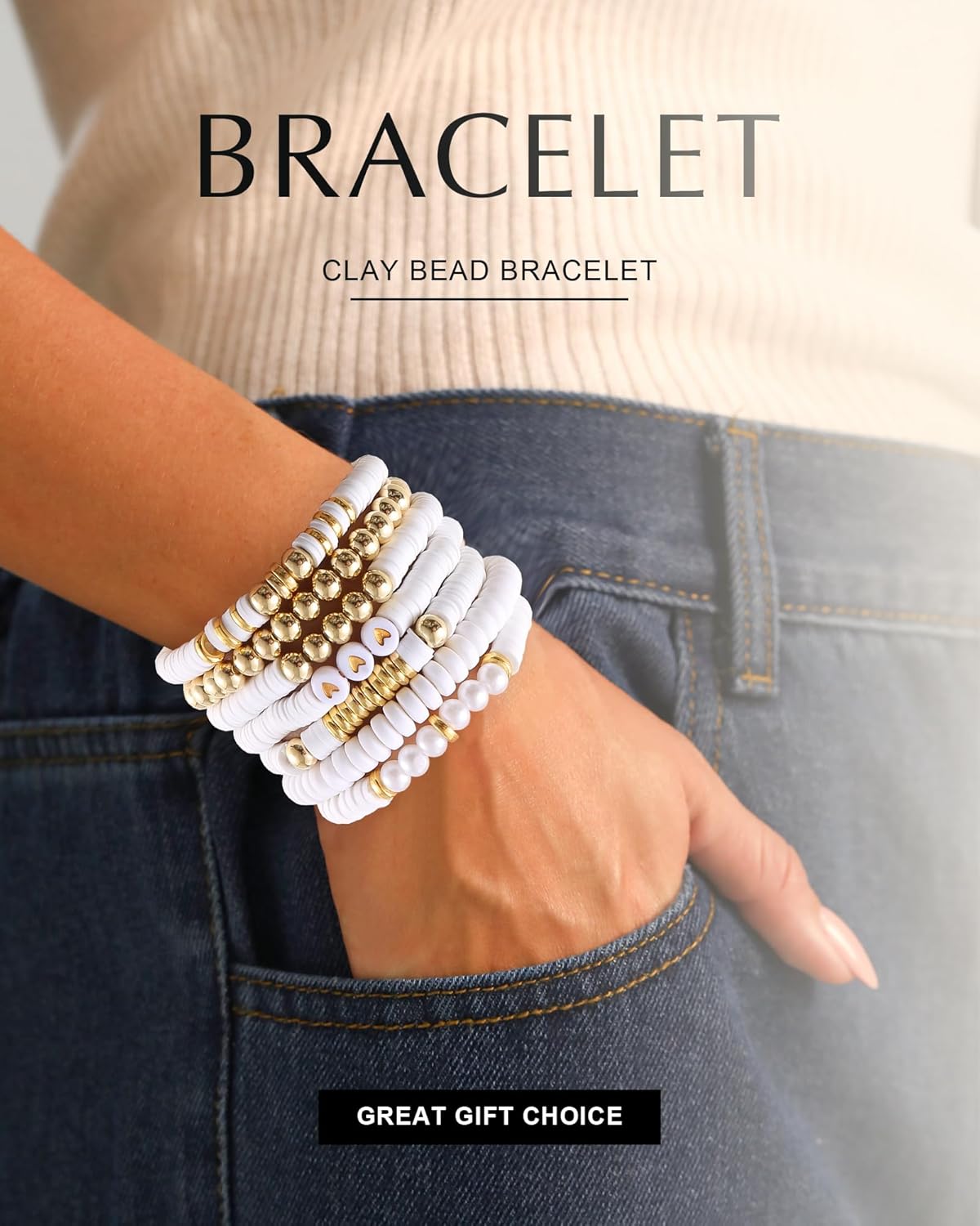 Friendship Bracelets Trendy Heishi Clay Bead Bracelets Stack Gold Beaded Stretch Bracelets for Women Boho Stackable Bracelets Bulk Cute Preppy Jewelry