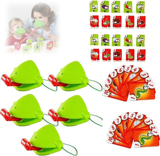 Chameleon Tongue Shooting Game, Lizard Party Blower Masks with Blowing Air Chameleon Tongue Game for Kids, Insect Cardboard Included (5 People)