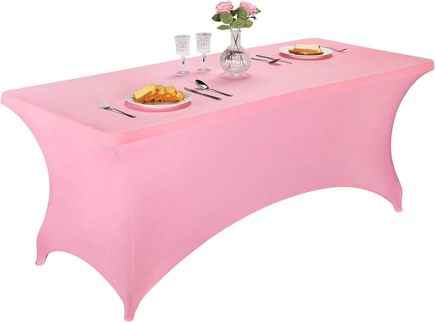 LZY Spandex Table Covers 6 Feet, Stretch/Fitted Table Covers for 6 Feet Folding Table, Rectangular Spandex Table Cloths for Wedding Party or Event (6FT-2PCS, Pink)