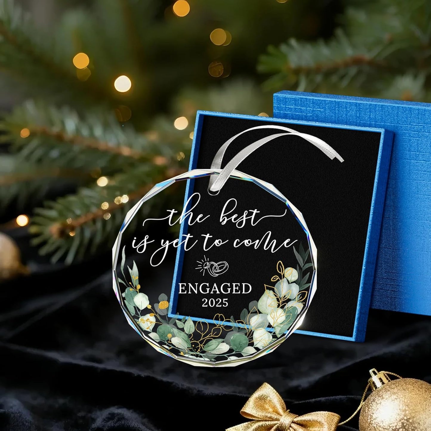 Wedding Gifts, Bridal Shower Gifts, Wedding Gift for Couples 2025,The Best is Yet to Come - Engaged 2025,Just Married for Newlywed Couple,Bride,Crystal Glass First Christmas Married Ornament