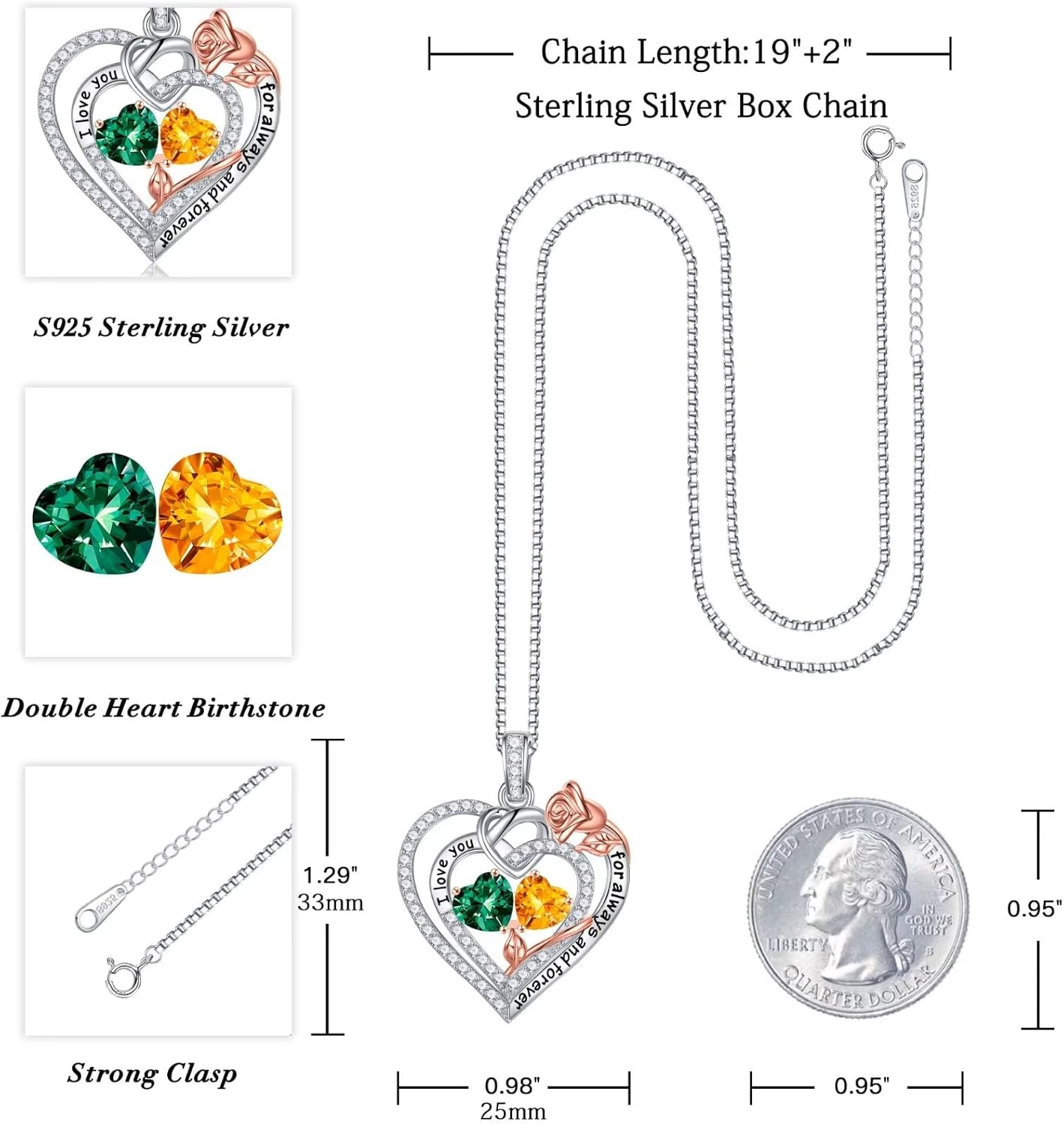 Iefil Christmas Gifts for Wife Women - 925 Sterling Silver Double Birthstone Necklace, Anniversary Birthday Gifts for Women, Jewelry Gift for Wife Girlfriend Mom Her