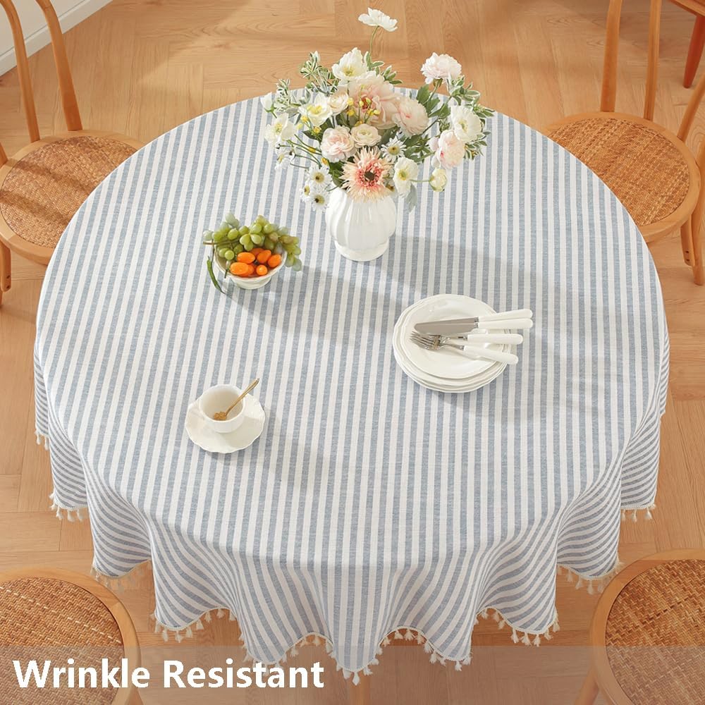 TruDelve 70 Inch Round Tablecloth Blue and White Striped Cloth Tablecloths Circle Fabric Outdoor Tablecloths for Round Tables (Blue,70",Round)