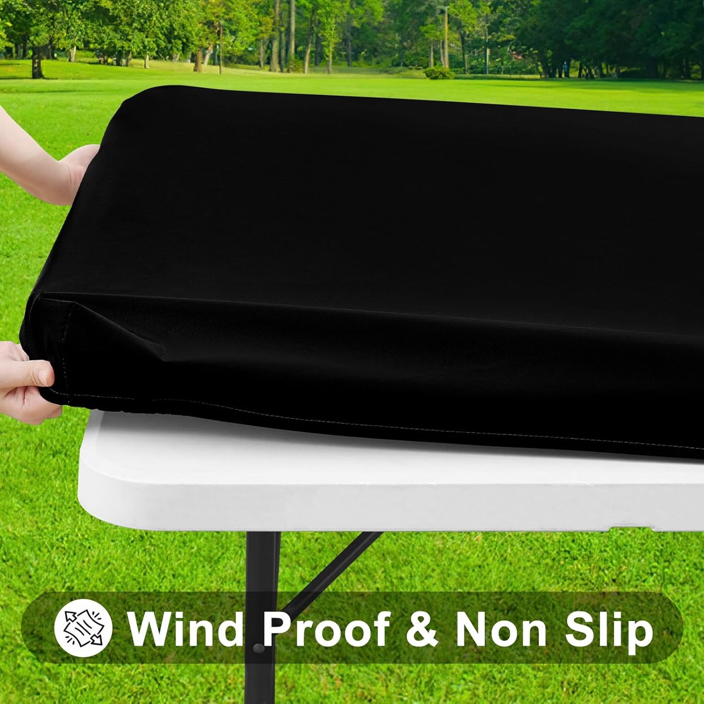 Smiry Rectangle Tablecloth, Elastic Fitted Flannel Backed Vinyl Tablecloths for 4ft Folding Tables, Waterproof Wipeable Table Covers for Indoor, Outdoor, Picnic and Camping (Black, 30"x48")