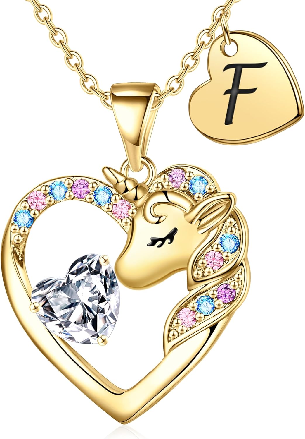 Christmas Gifts for Grandkids Kids - Colorful CZ Heart Initial Unicorn Necklace for Girls Jewelry Unicorn Birthday Gifts for Girls Stocking Stuffers for Kids