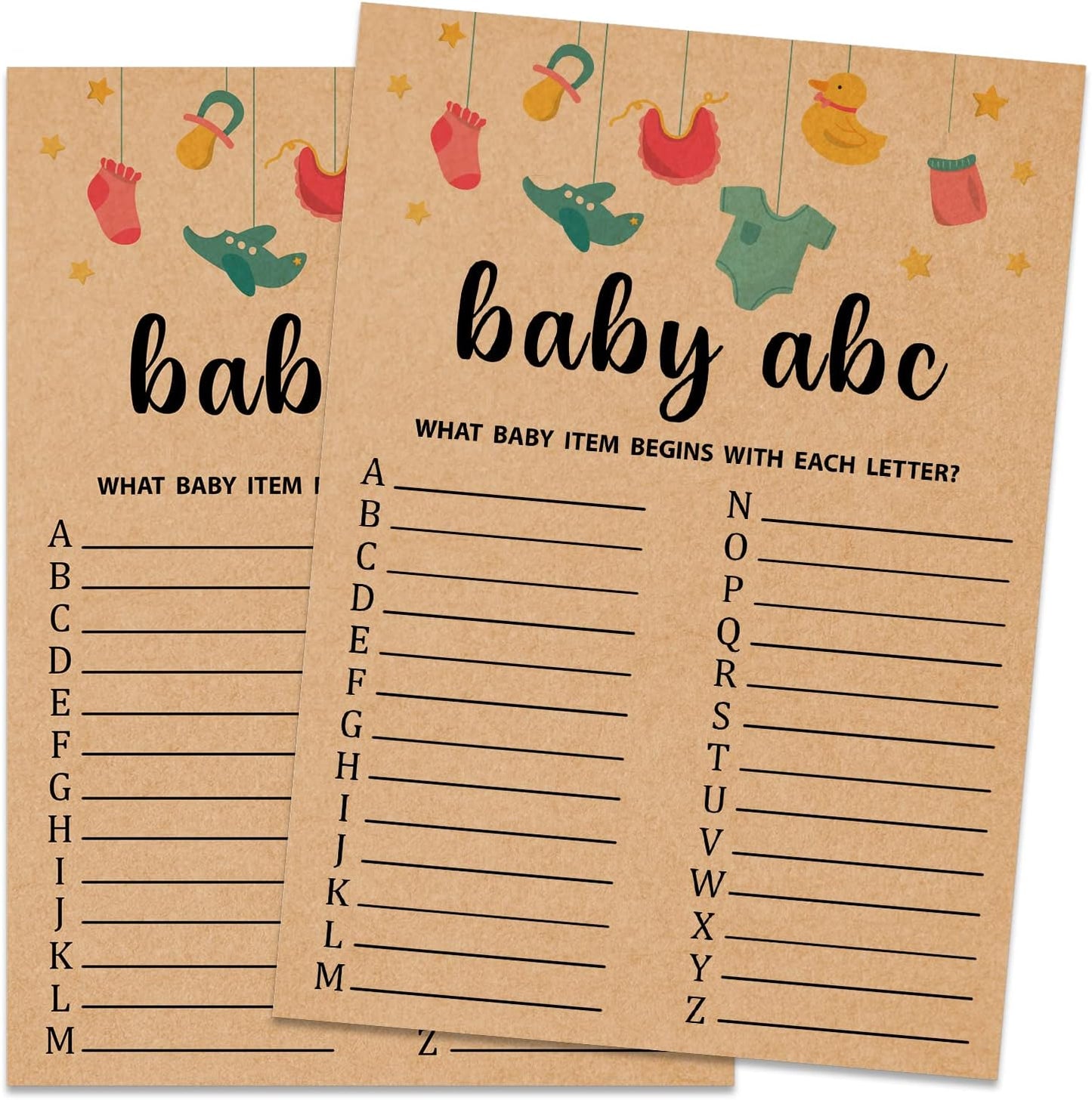 Baby ABC Baby Shower Game, 30 Count, Kraft, Tabletop Game, All Ages, English, Cardstock, Manual, Unisex, Baby Shower & Alphabet