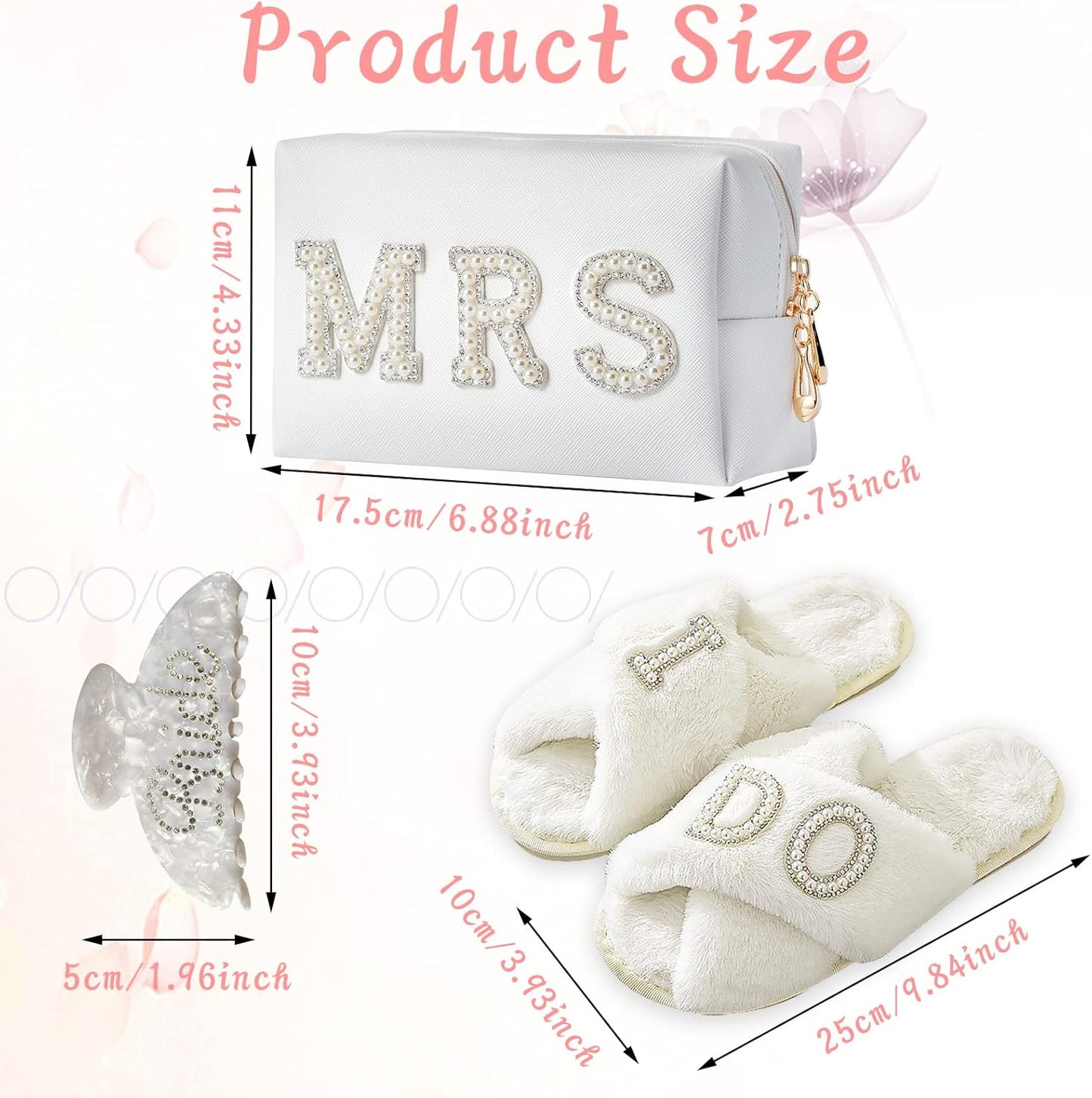 Bride To Be Gift Set - Makeup Bag, Slippers, Robe, Hair Clip - Wedding Gifts