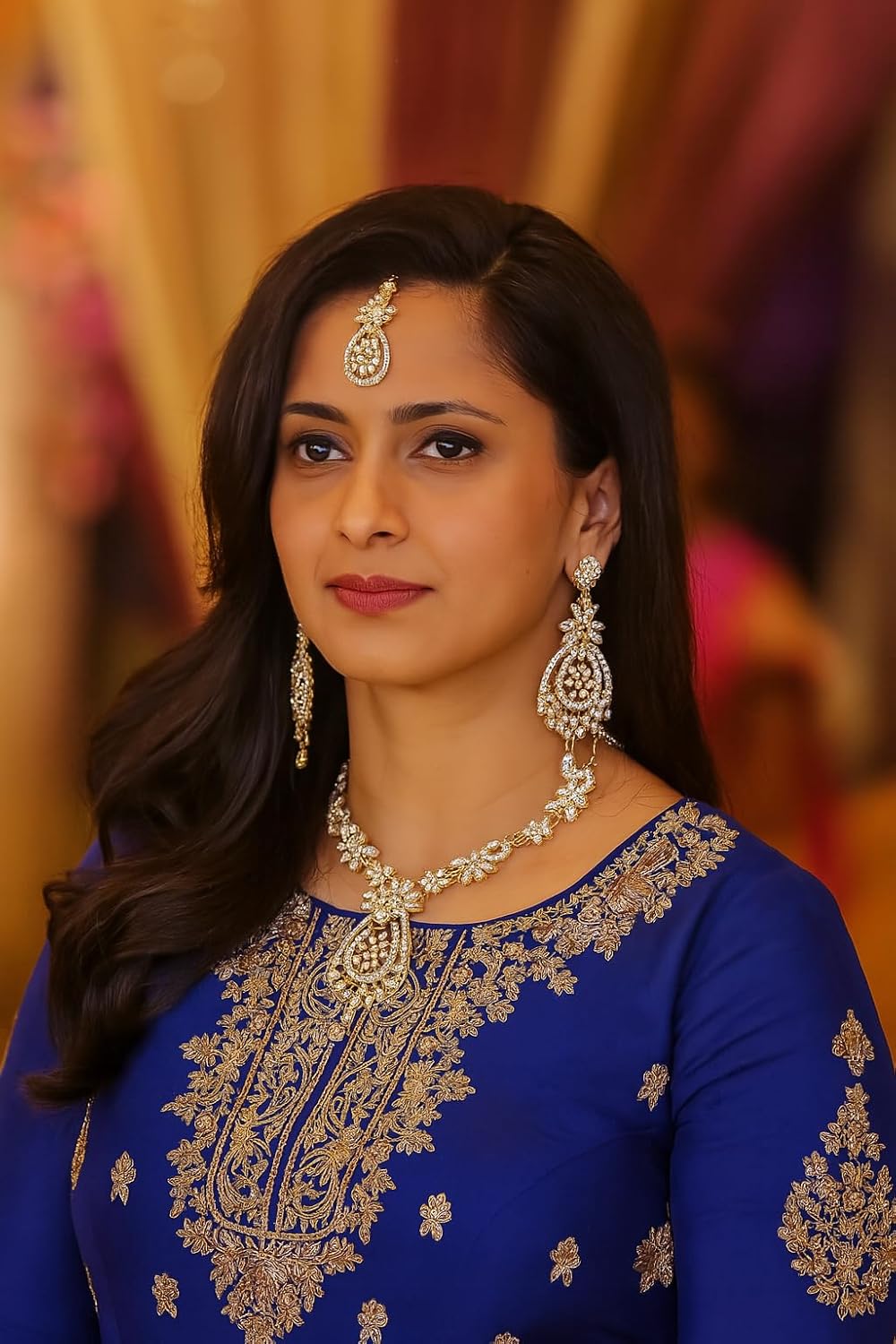 Touchstone Indian jewelry sets for women maang tikka wedding guest gold necklace bollywood jewellery set pageant elegant prom bride accessories western crystal chunky rhinestone necklaces