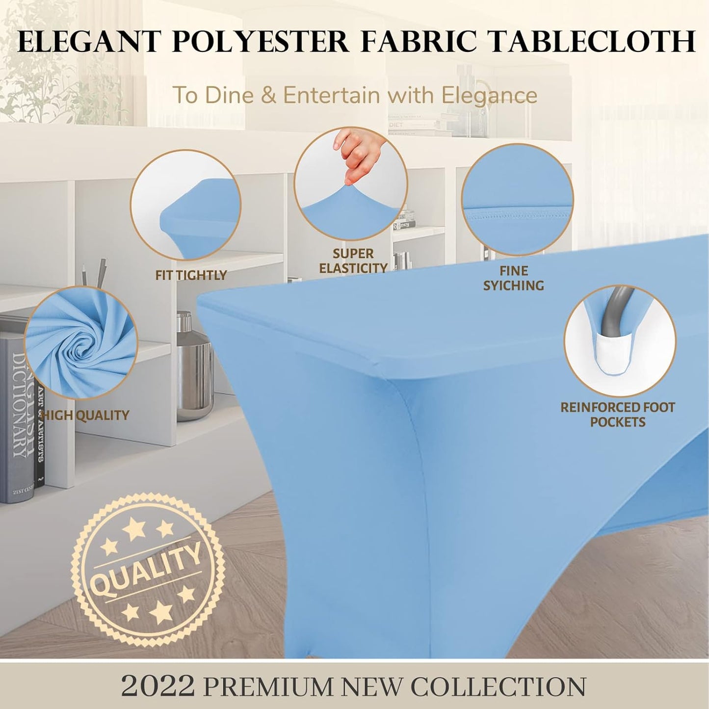 Spandex Table Cover 5 ft. Fitted Polyester Tablecloth Stretch Table Cover Table Topper Open Back - Lightblue