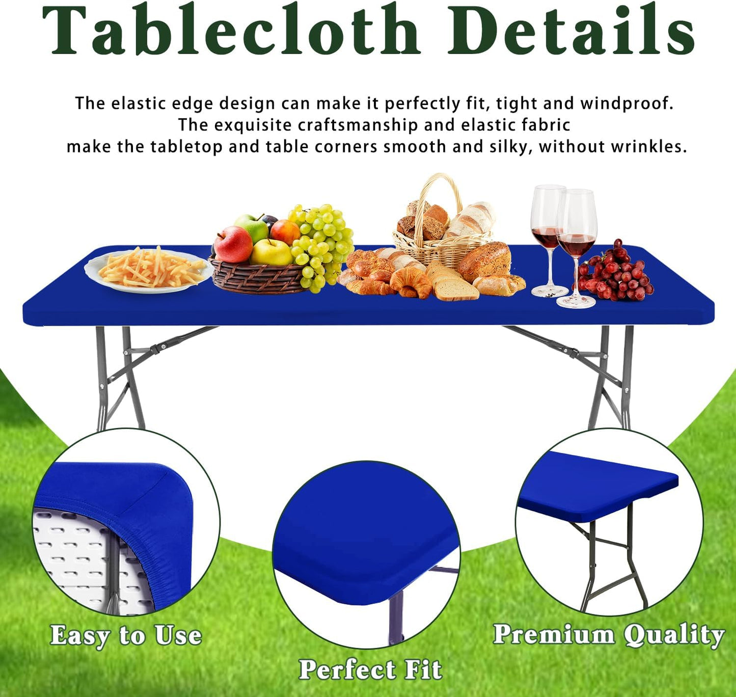 6 Pack Picnic Table Cover Elastic Fitted Tablecloths for 6 Foot Rectangle Tables Waterproof Stretch Washable Patio Folding Outdoor Spandex Tablecloth for Camping Banquet Parties (Royal Blue,30" x 72")