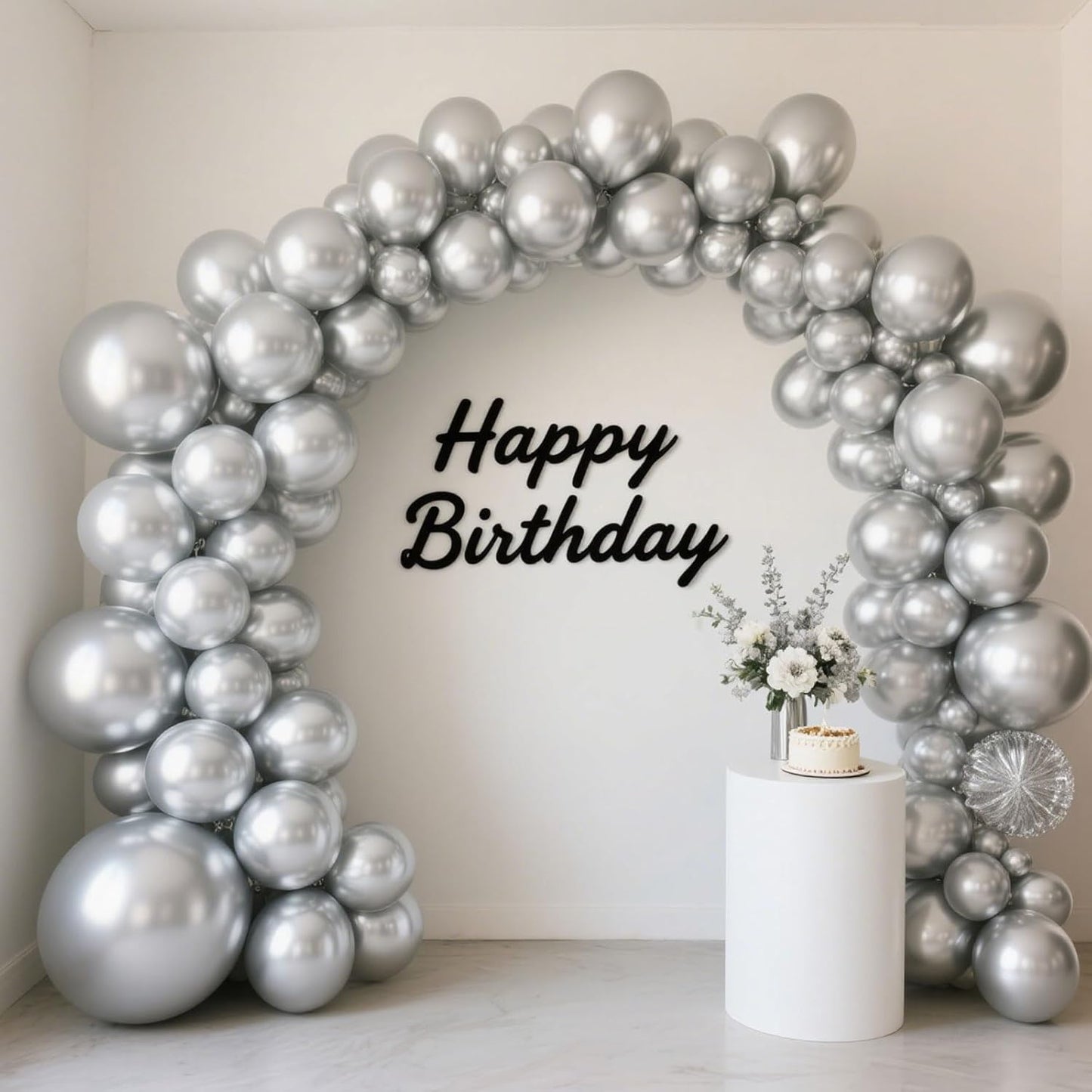 Silver Balloon,145pcs Latex Metallic Silver Balloons Arch Kit Different Sizes 18 12 10 5 Inch,Silver Chrome Balloon Garland Arch for Wedding Disco Birthday Graduation Holiday Party Decoration