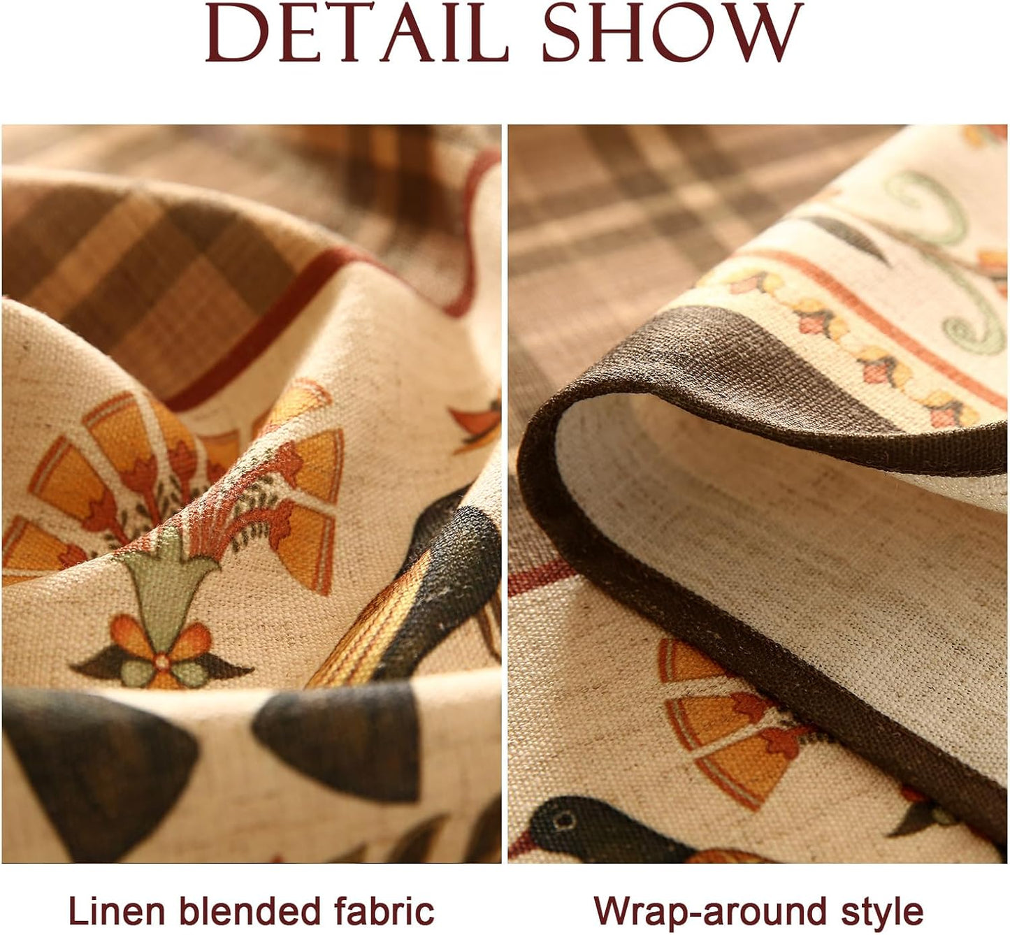 Vintage Brown Checkered Extra Long Rectangle Tablecloth,Italian Floral Linen Wrinkle Free Table Cloth,Decor Table Cover for Kitchen,Dining,Thanksgiving,Christmas,63"*110"-Seville