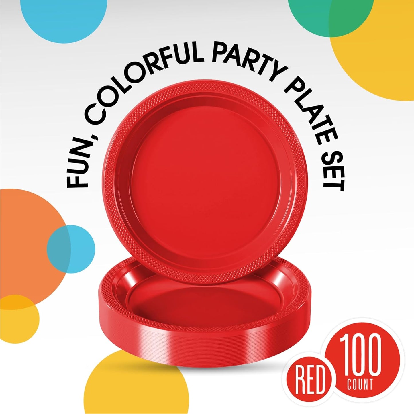 Exquisite Party Solids Red Plastic Plates For Party 10" Red Disposable Plates Heavy Duty 100 Pcs Plastic Dinnerware Sets Heavy Duty 350 GSM Disposable Dinnerware Set