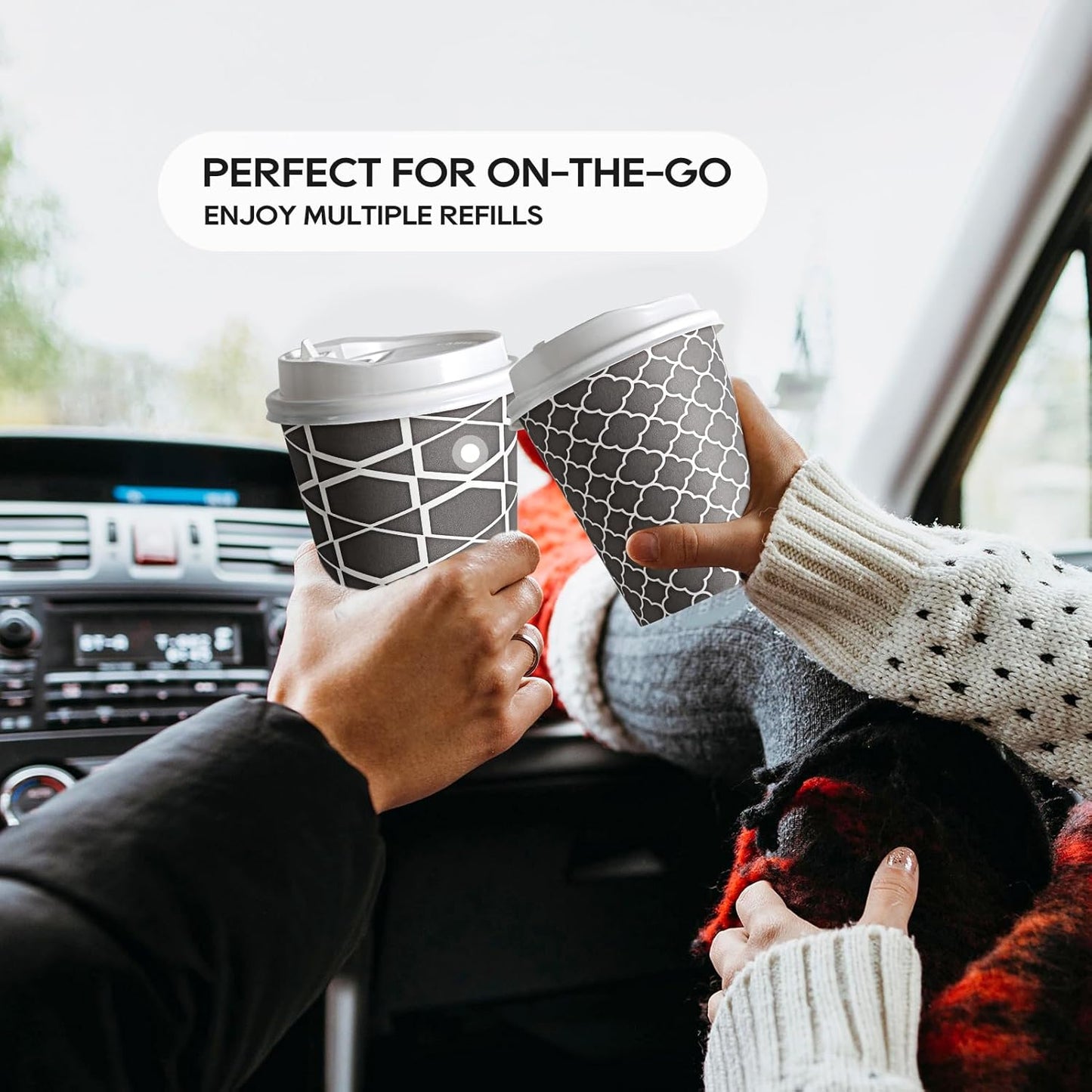 JOLLY PARTY Disposable Coffee Cups with Lids -10 oz (100 Sets) To Go Coffee Cups, Paper Cups for Beverages Espresso Tea, Suitable for Cafes, Offices and Home