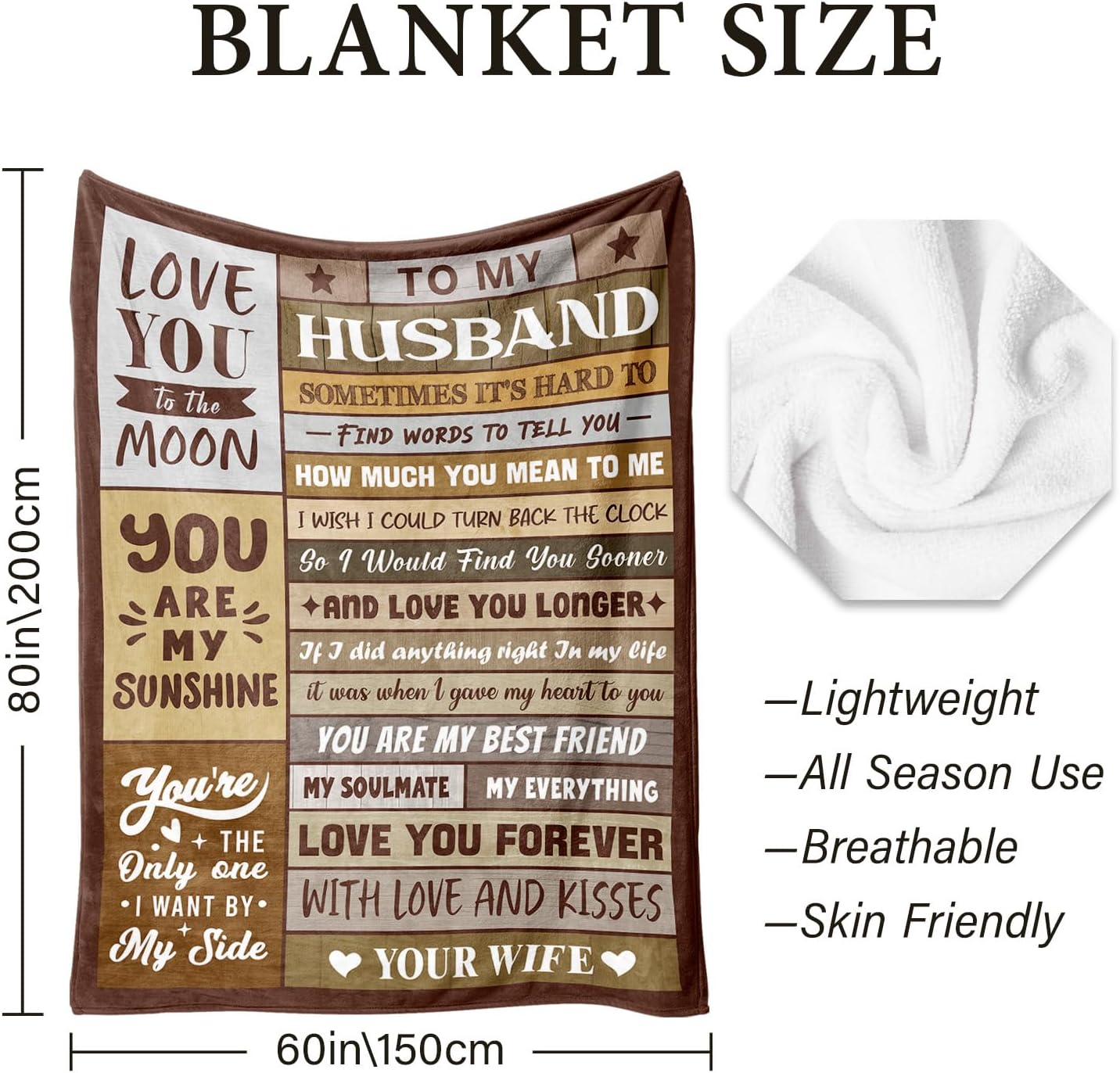 Gifts for Husband from Wife - Birthday Gifts for Husband - Anniversary Wedding Gift for Men - Christmas Valentines Day Gift for Him - Best Husband's Ever Present - to My Man Blanket 60"x80"