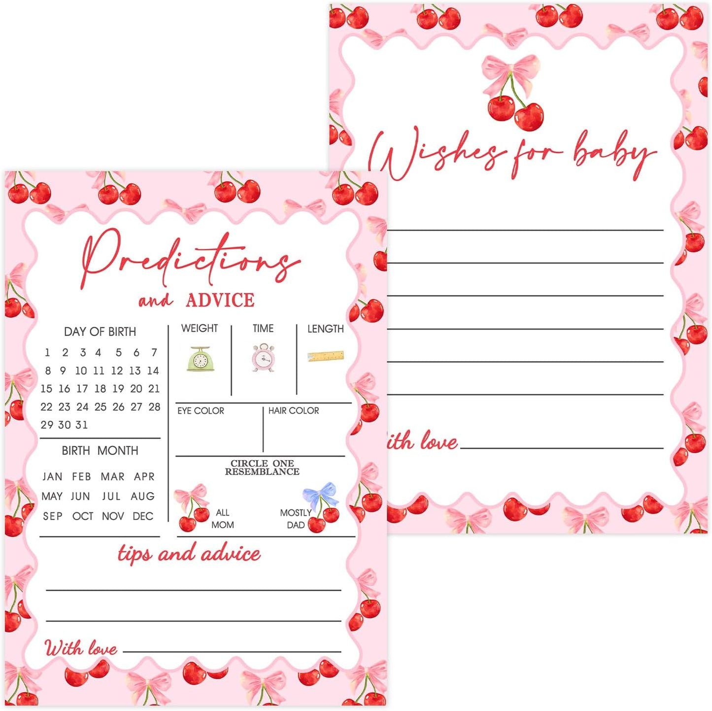 30 Pcs Cherry Baby Shower Games, Baby Predictions & Advice Cards for Baby Shower Game Activity, Cute Cherry Wishes Cards, Memorial Advice for New Parents to Be, Wishes Game Card for Baby Party Decor