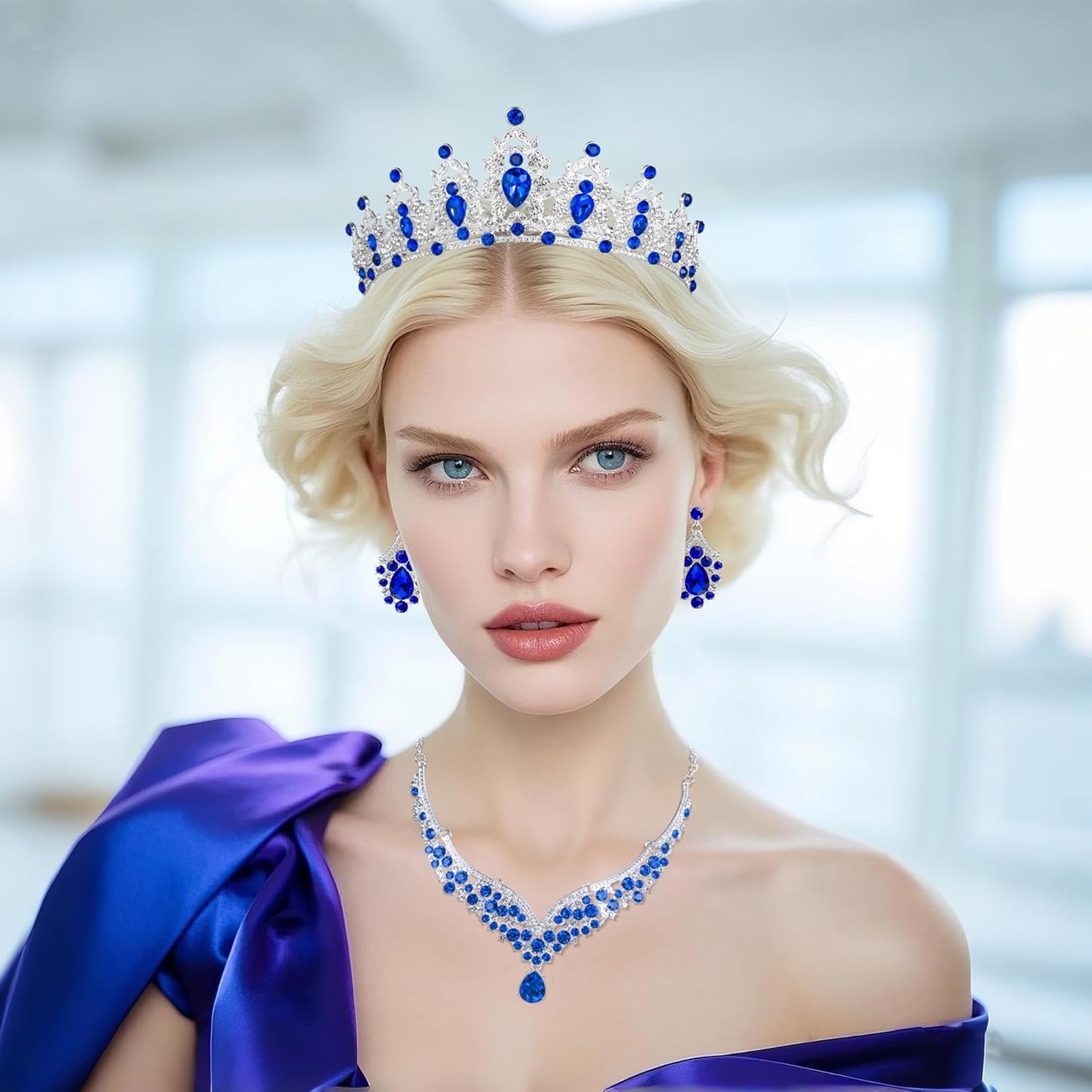 Crowns and Tiaras jewelry sets for Wedding princess birthday party Halloween Prom Pageant Jewelry for Women Crystal Bridal Jewelry Set for women