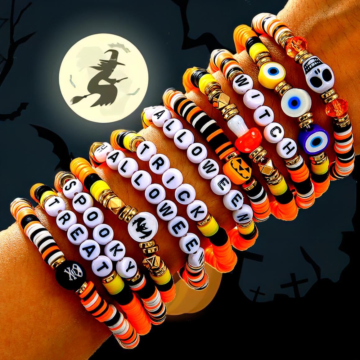 Heishi Surfer Clay Bead Bracelets Set for Women - Preppy Smile Evil Eye Beaded Stretch Bracelets Elastic Layering Friendship Bracelets- Stackable Boho Disc Summer Jewelry Set