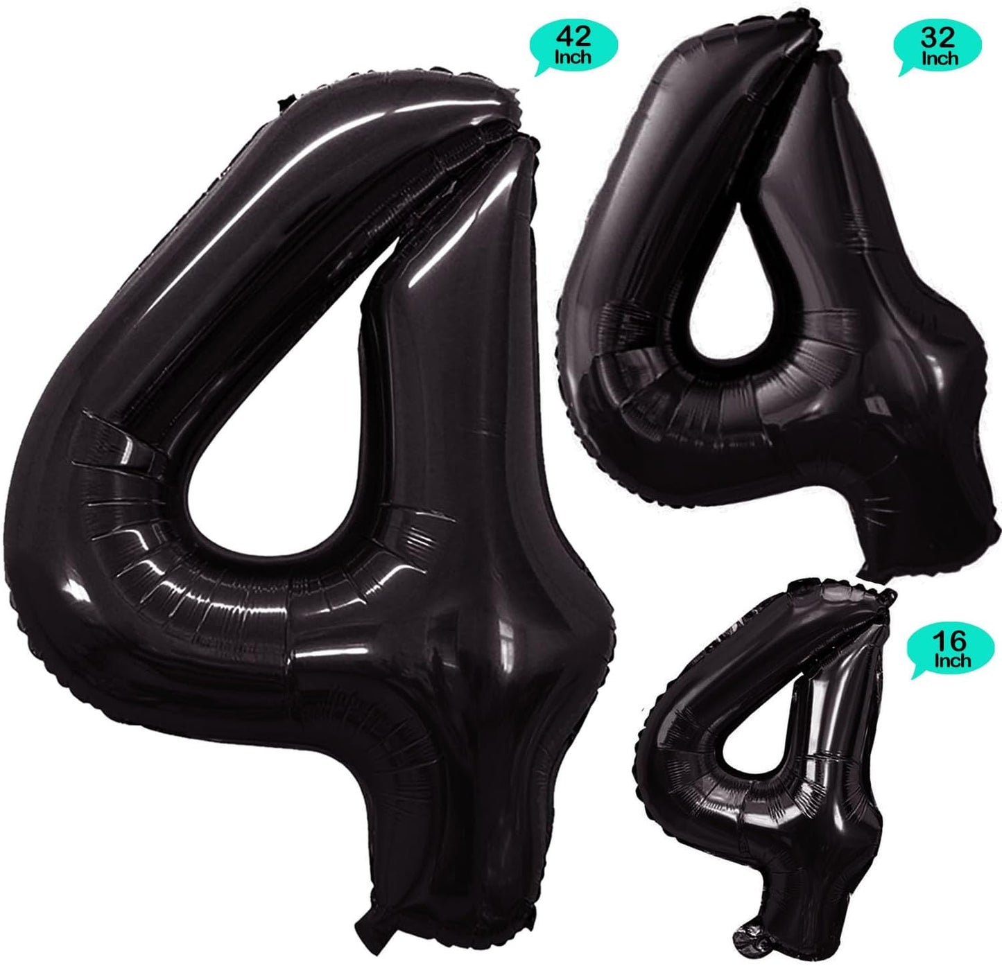 GOER Black Foil Balloons Number 4,Huge Number Balloons for 4th 14th 24th 34th 44th Birthday Party Supplies Anniversary Decorations (3 pcs,42 inch,32 inch,16inch)