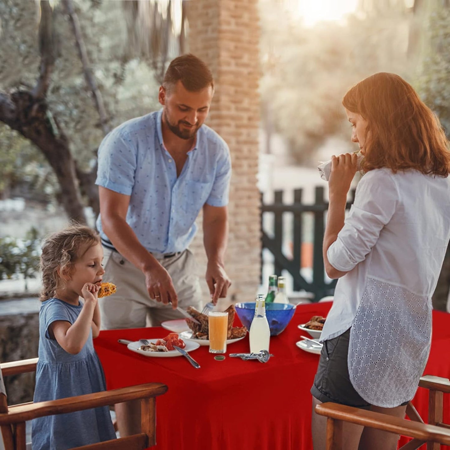Table Skirts for Rectangle Tables 6ft - 2 Pack One-Piece Red Tablecloths and Skirt, Wrinkle Resistant Ruffles Elastic Cover for Banquets, Weddings, Events, Parties