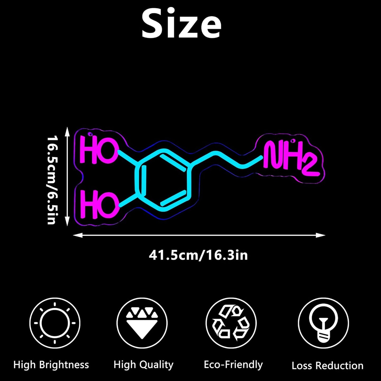 Dopamine Molecule Neon Sign Dimmable LED Light Up Wall Decor Science Chemistry Structure Art Aesthetic Happy Hormone Sign for Lab, Office, Classroom Graduation Christmas Gift(16.3 * 6.5in)