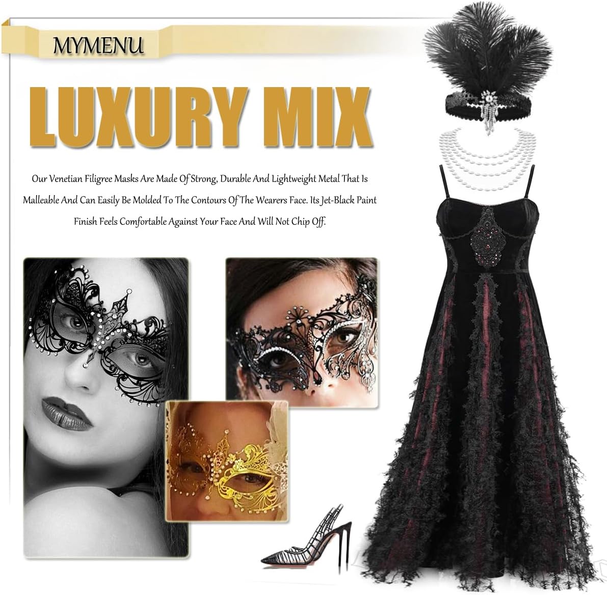 MYMENU Masquerade Mask for Women Shiny Rhinestone Metal Mask Venetian Mask for Party Prom Ball