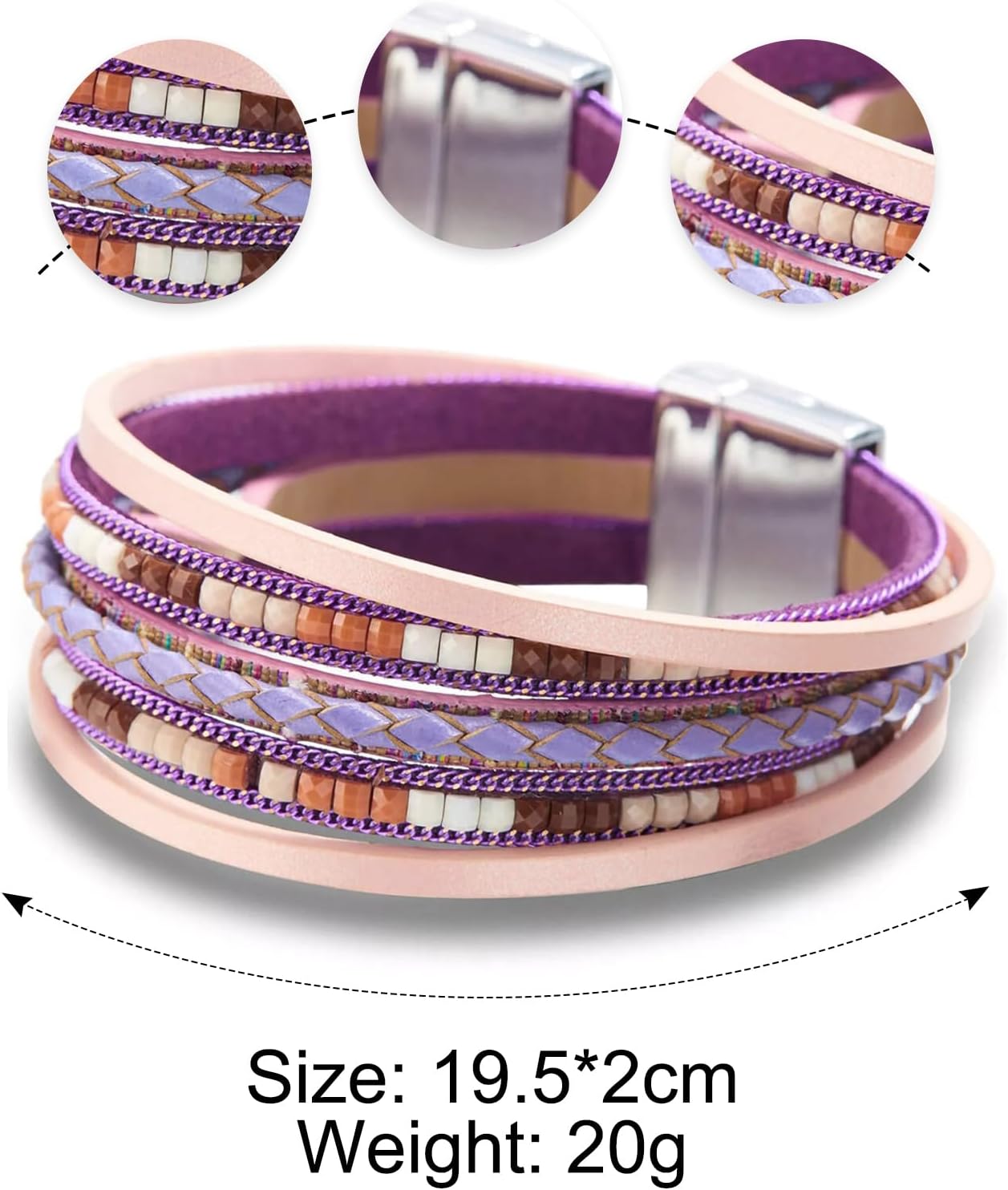 Fesciory Leather Wrap Bracelets for Women, Boho Leopard Multi-Layer Crystal Beads Cuff Bracelet Jewelry