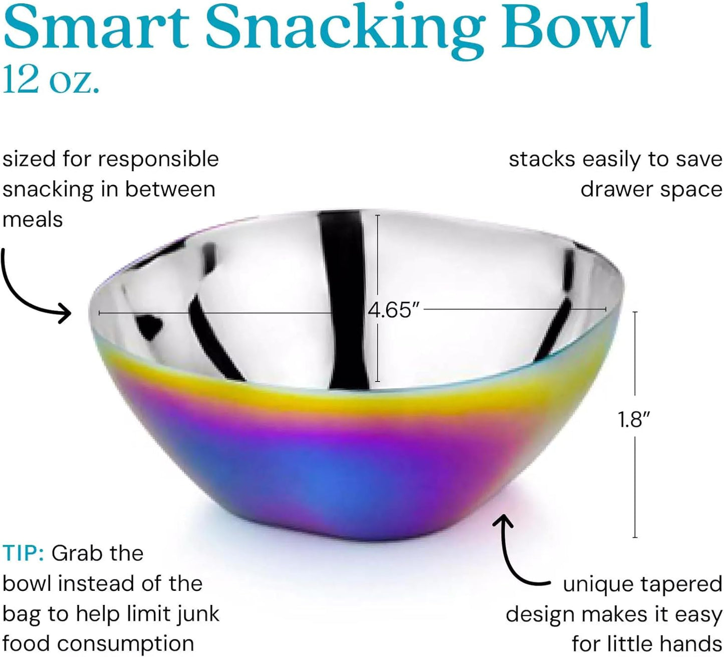 Ahimsa Stainless Steel Bowls for Kids | Non Toxic, Pediatrician Designed Toddler Bowls 12oz | Durable Metal Kids Bowl, Easy to Clean, Dishwasher Safe | Set of 4 Fun Rainbow