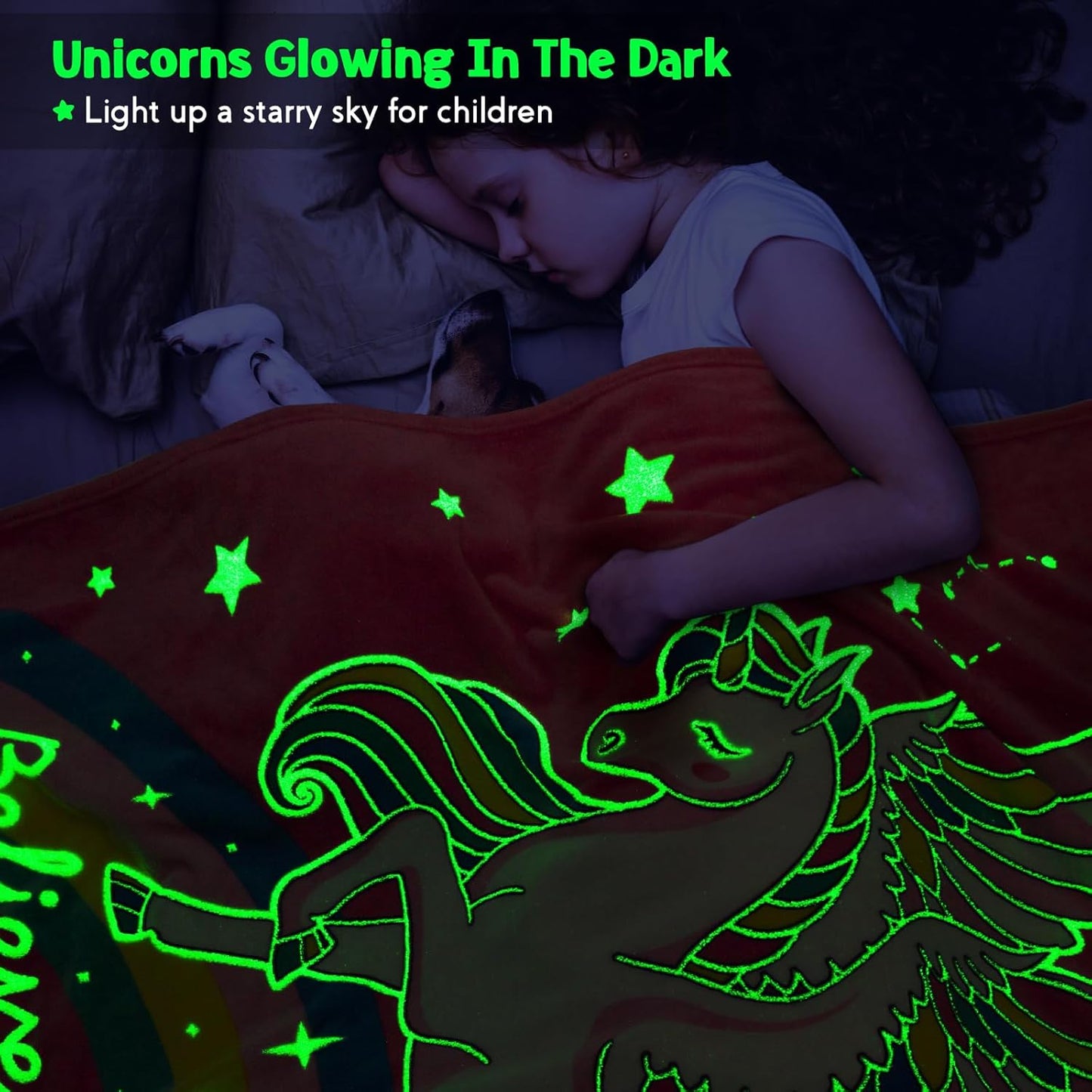 Unicorn Gifts Toys for Kids Girls - Glow in The Dark Blanket Age 1-13 Years Old Birthday Christmas Valentine's Gift Easter Presents Toddler Teen Daughter Grandkids Rainbow Moon Stars Throw 50"x60"